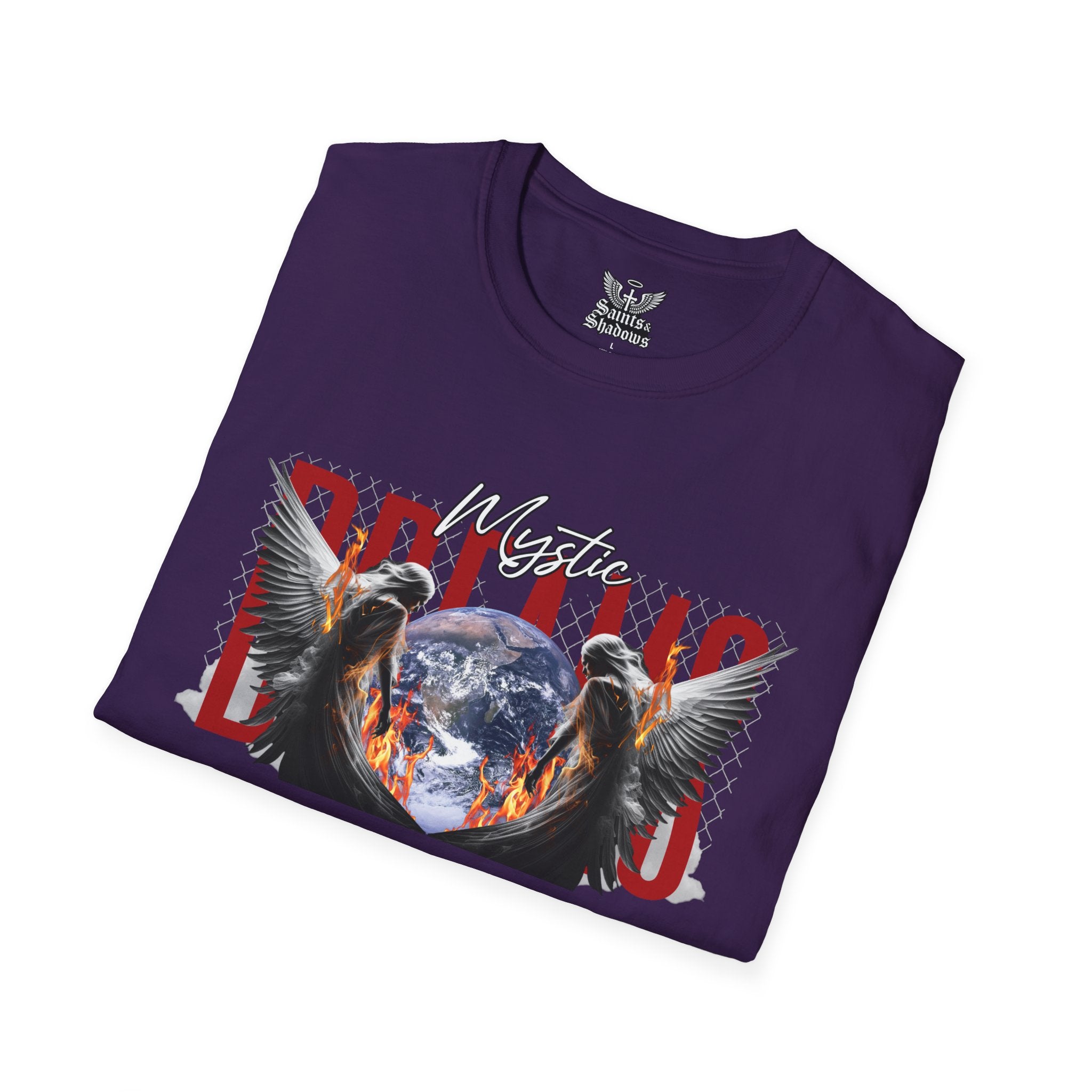 Saints and Shadows - Mystic Wings, Angelic Artwork Unisex Softstyle T-Shirt, Casual Wear