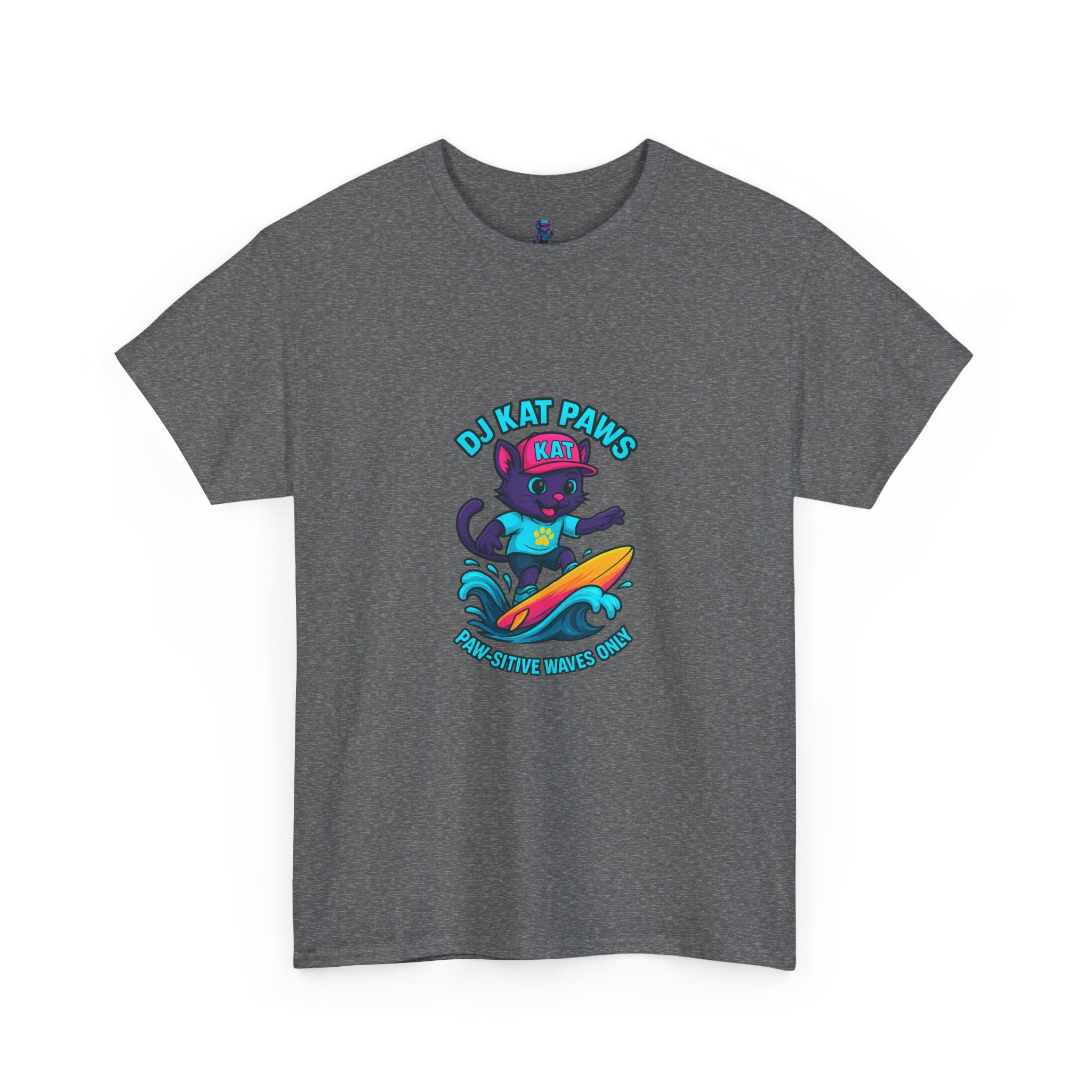 DJ KAT PAWS Surfing Fun T-Shirt | Stay Cool, Have Fun, Play Safe, Be You! | Fun Summer Tee, Gift for Cat Lovers, Beach Vibes