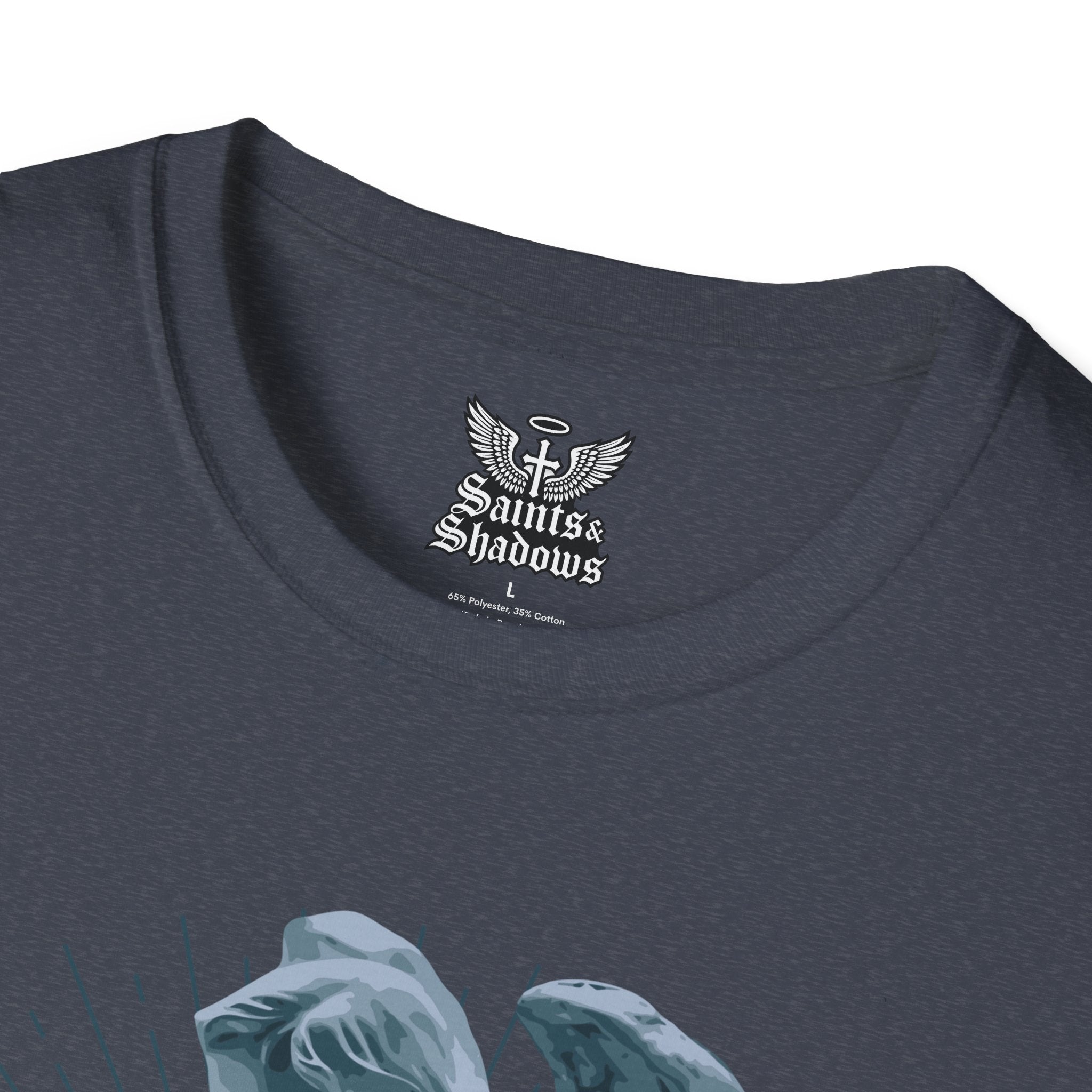 Saints and Shadows - Stop Wars, Angelic Artwork Unisex Softstyle T-Shirt, Casual Wear
