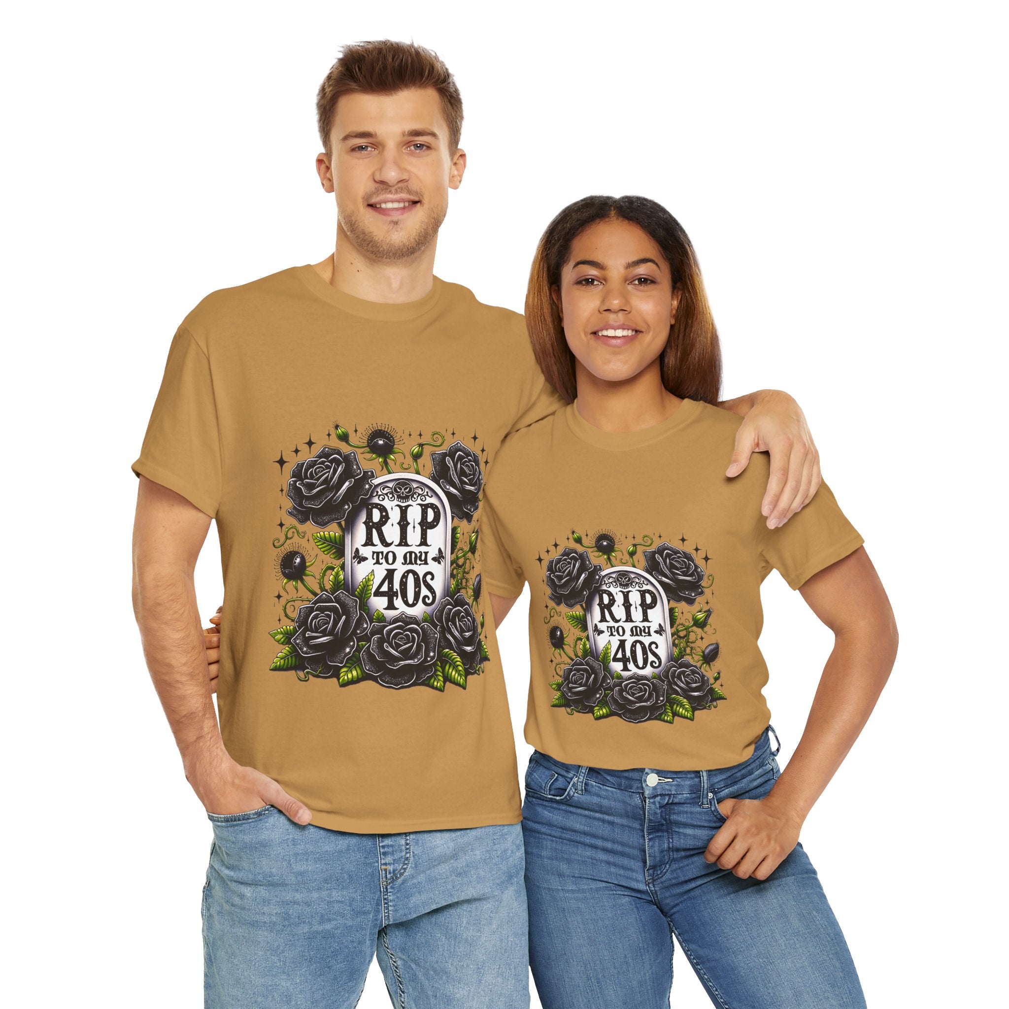 RIP to My 40s Tee, Heavy, Unisex Graphic Shirt, Birthday Gift, Casual Wear, Vintage Style, Floral Design T-shirt