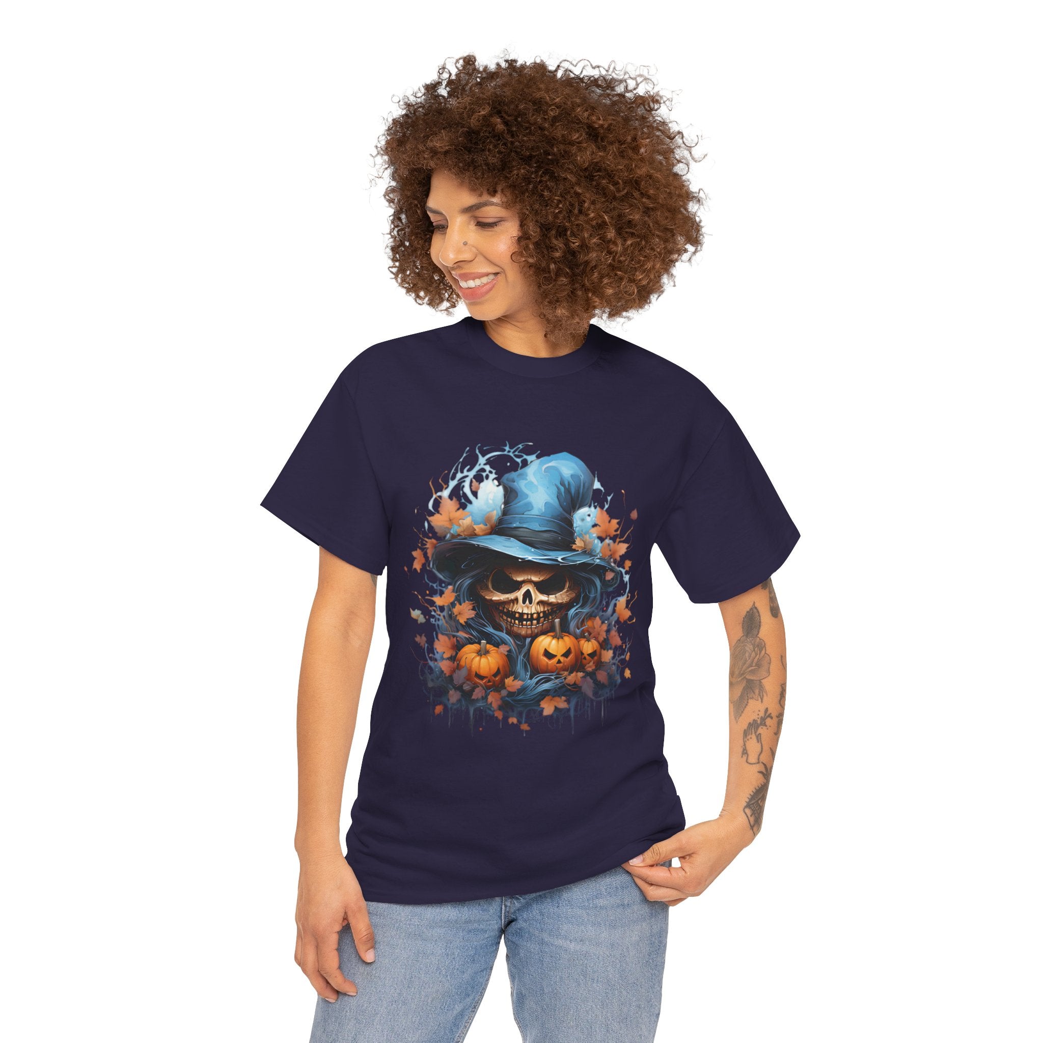 Skull Witch Unhappy Halloween Tee - Halloween Shirt, Spooky Tee, Pumpkin Shirt, Fall Apparel, Costume Top