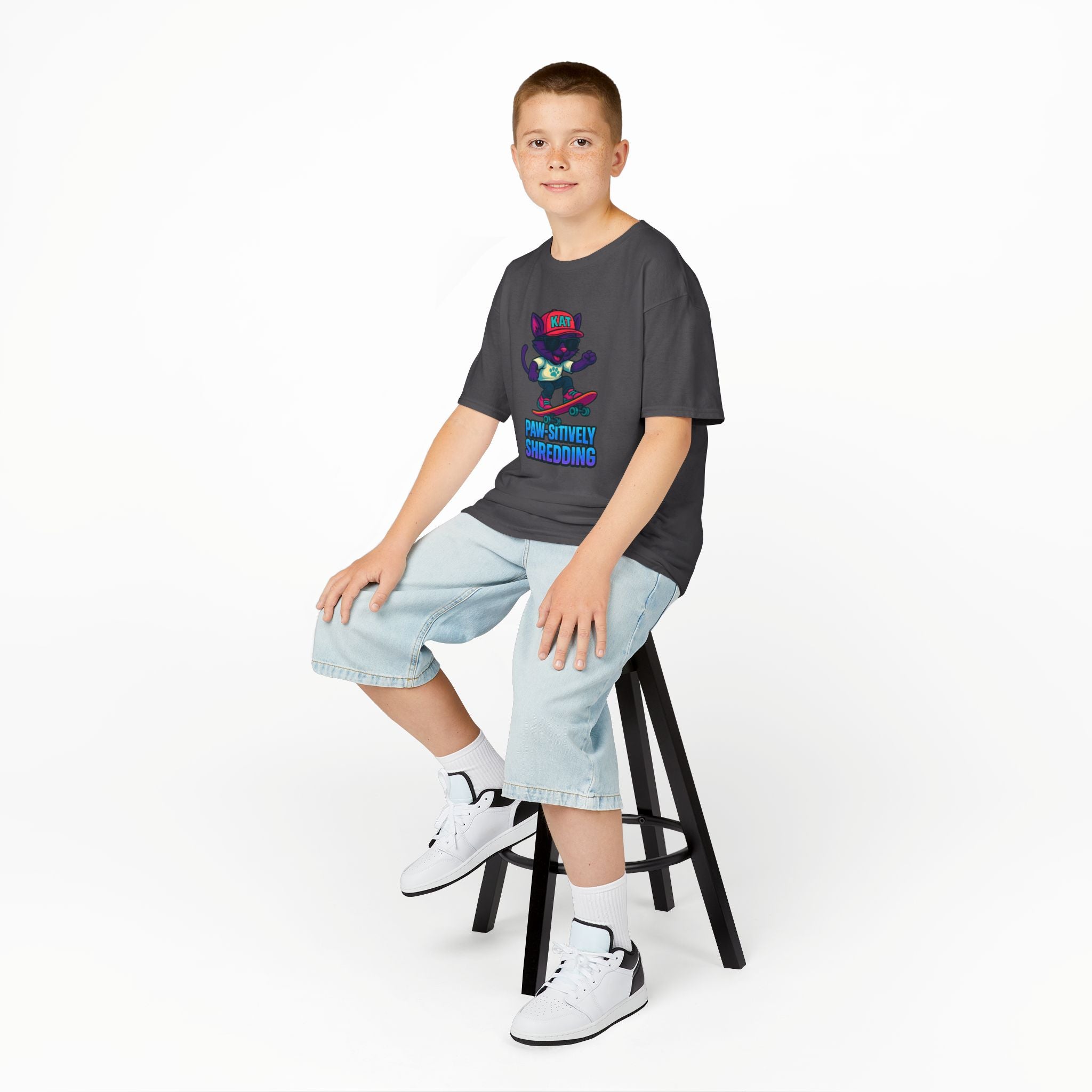 DJ KAT PAWS - Fun Skater Cat Design, Youth Summer T-Shirt, Cool Kids Apparel, Birthday Gift, Trendy Casual Wear