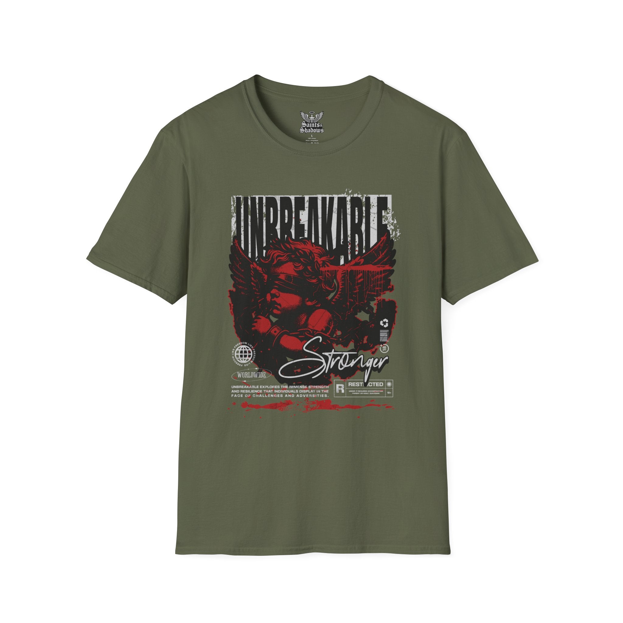 Saints and Shadows - Unbreakabe Strength, Angelic Artwork Unisex Softstyle T-Shirt, Casual Wear