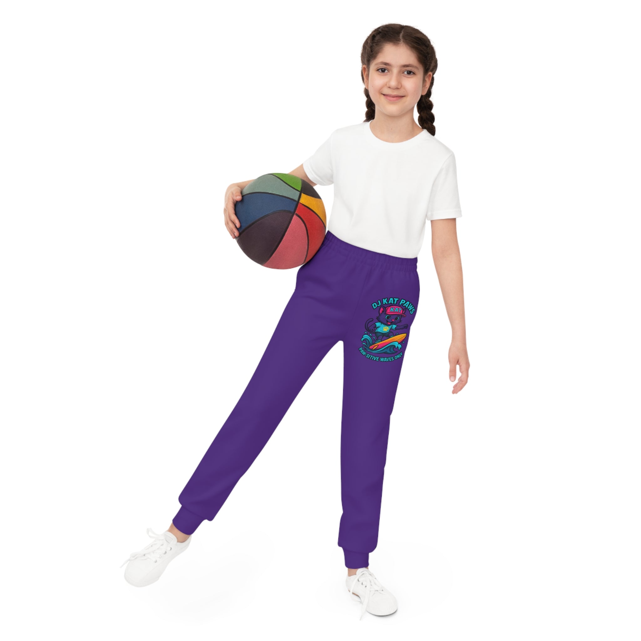 DJ KAT PAWS Paw-sitive Waves Only Youth Joggers - Stay Cool, Play Safe, Be You, Casual Wear, Kids Activewear, Perfect Gift for Boys and Girls