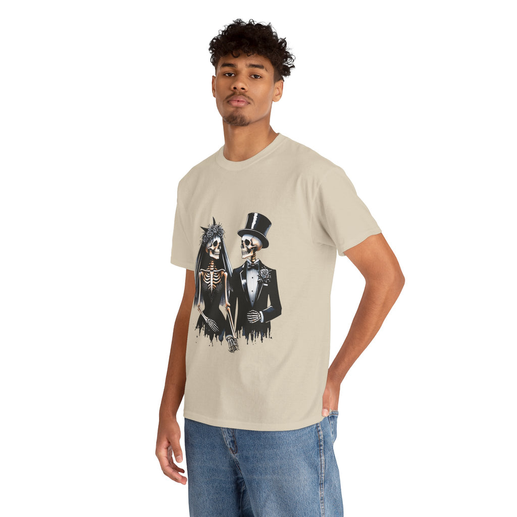 Skeleton Bride and Groom Wedding Tee - Horror Graphic Tee, Unisex Cotton Shirt, Halloween Costume, Horror Movie Gift, Spooky T-Shirt, Horror Fan Apparel