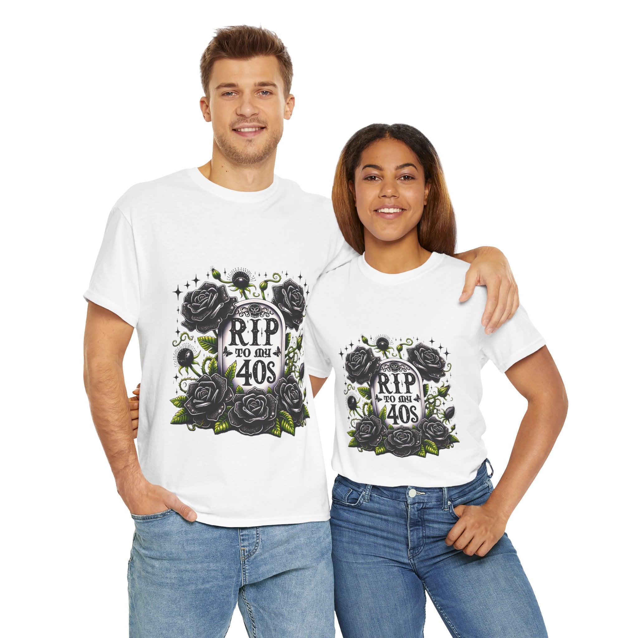 RIP to My 40s Tee, Heavy, Unisex Graphic Shirt, Birthday Gift, Casual Wear, Vintage Style, Floral Design T-shirt