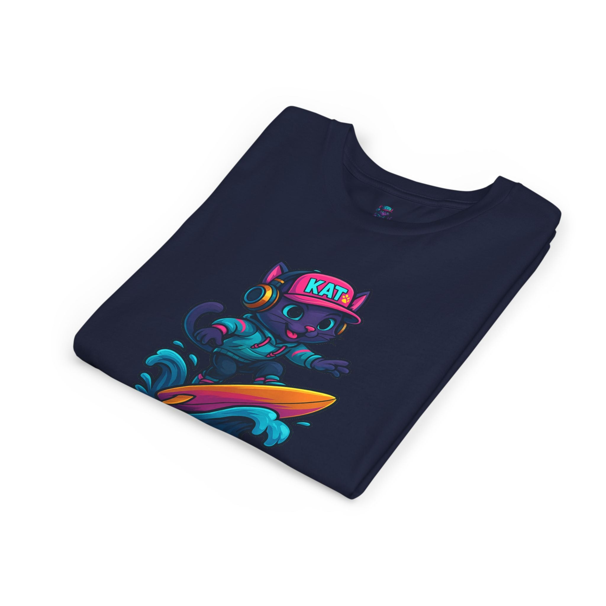 DJ KAT PAWS Paw-Sitive Waves Only, Youth Tee | Kids Surfing T-Shirt, Fun Cat Graphic Top, Summer Apparel, Gifts for Animal Lovers