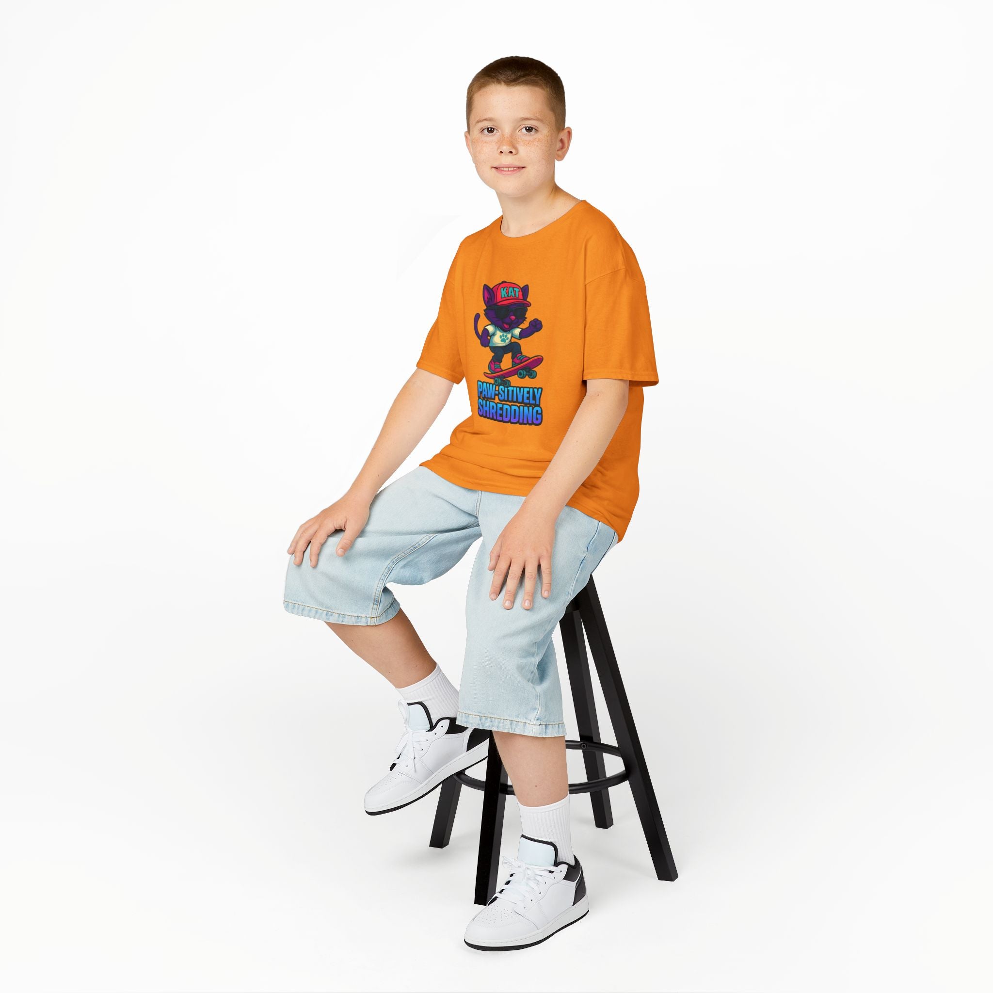 DJ KAT PAWS - Fun Skater Cat Design, Youth Summer T-Shirt, Cool Kids Apparel, Birthday Gift, Trendy Casual Wear
