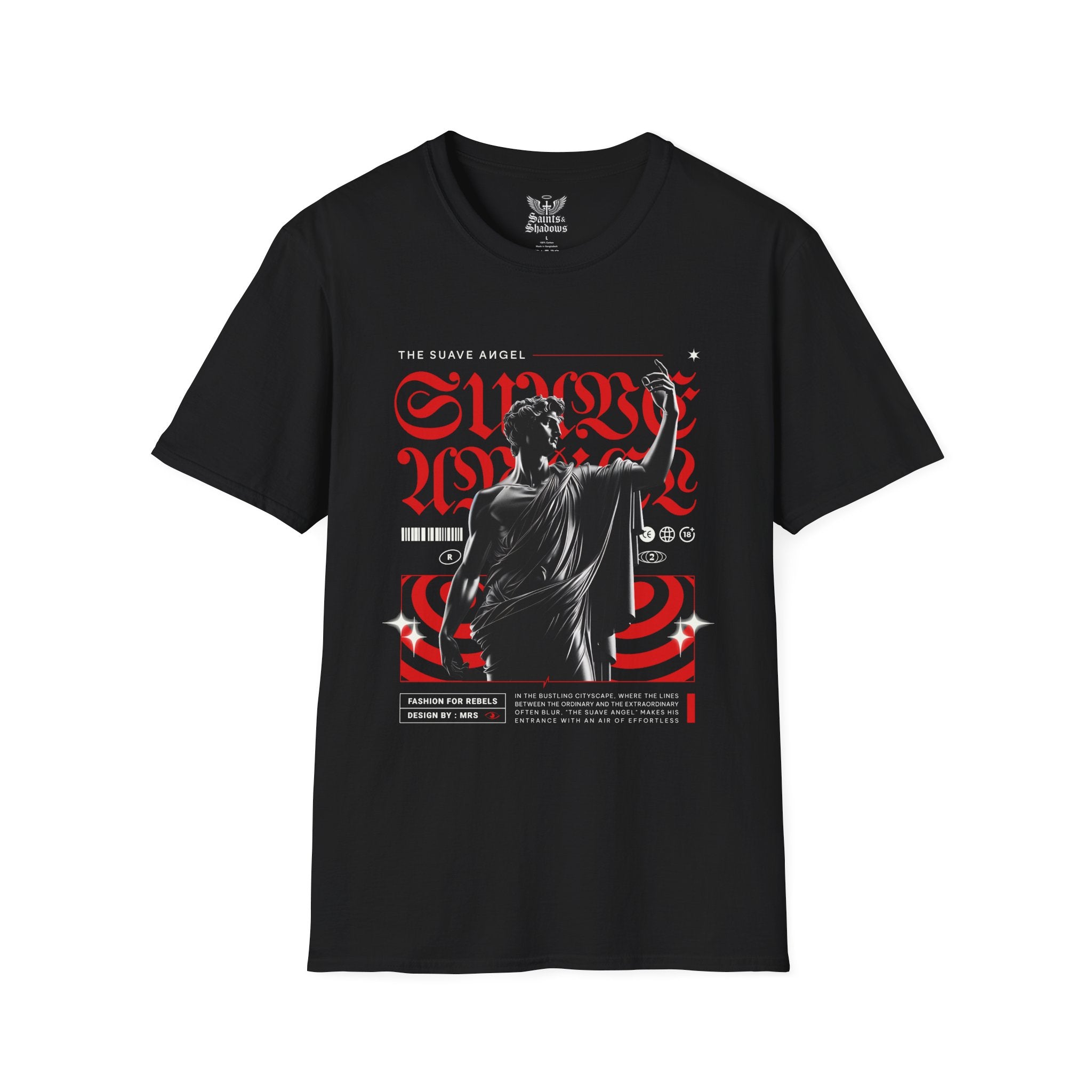 Saints and Shadows - The Suave Angel, Angelic Artwork Unisex Softstyle T-Shirt, Casual Wear