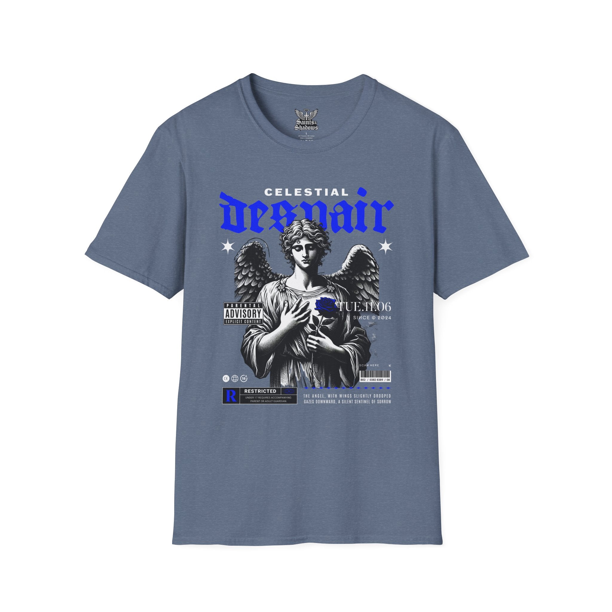Saints and Shadows - Celestial Despair, Angelic Artwork Unisex Softstyle T-Shirt, Casual Wear