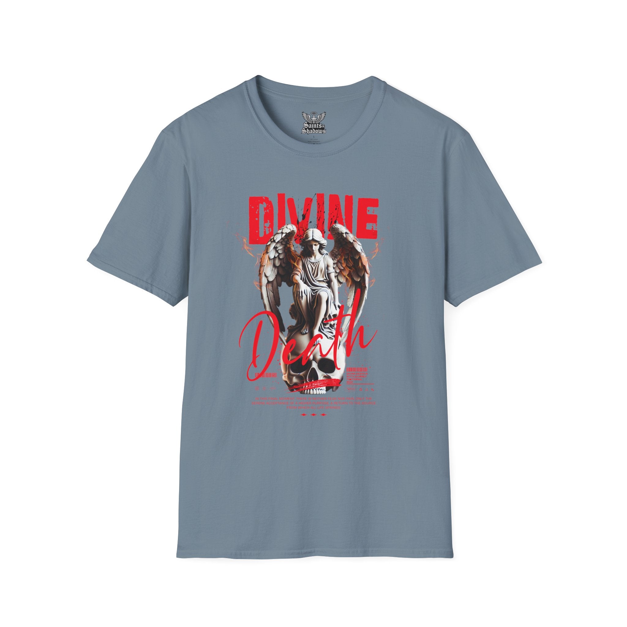 Saints and Shadows - Divine Death, Angelic Artwork Unisex Softstyle T-Shirt, Casual Wear
