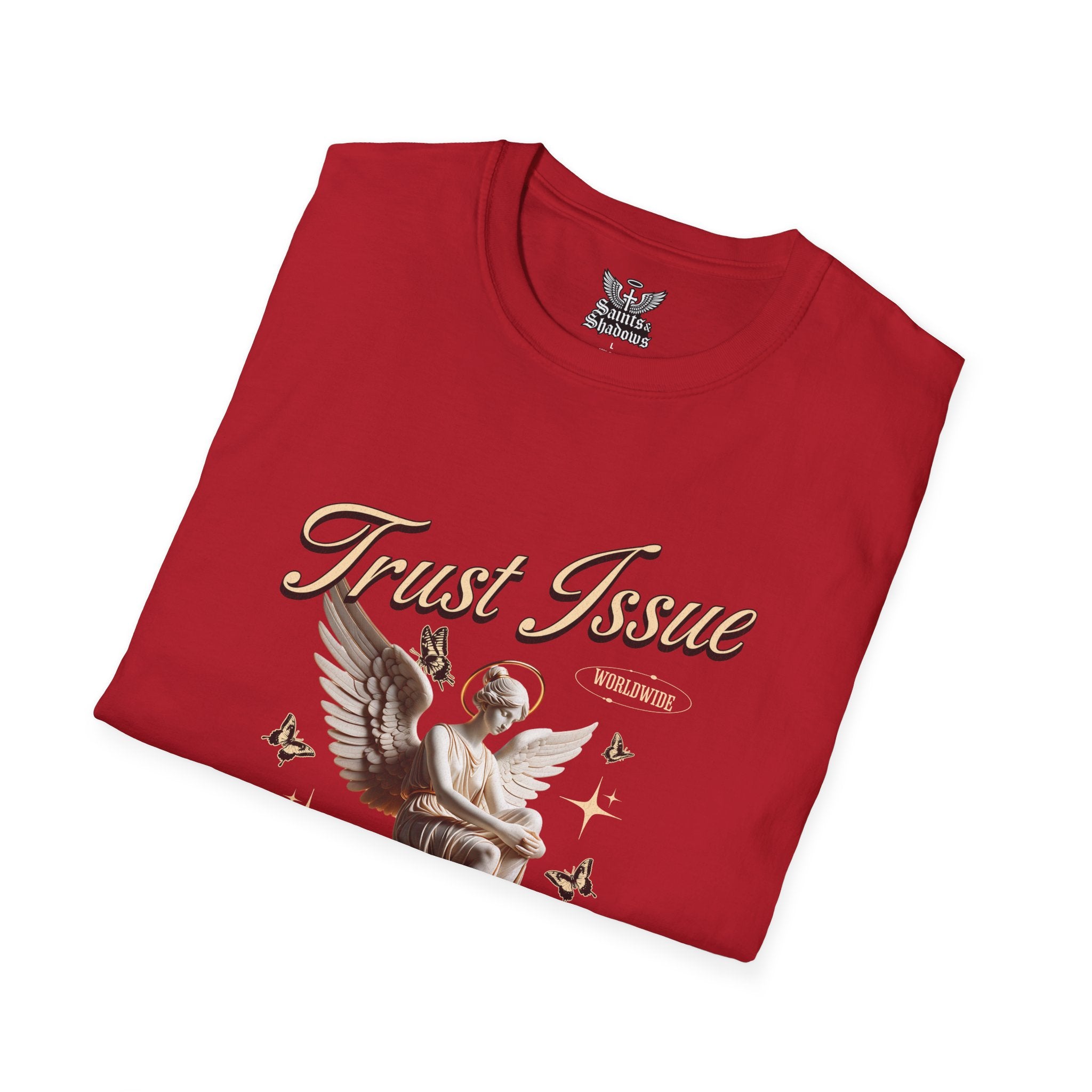 Saints and Shadows - Trust Issue, Angelic Artwork Unisex Softstyle T-Shirt, Casual Wear