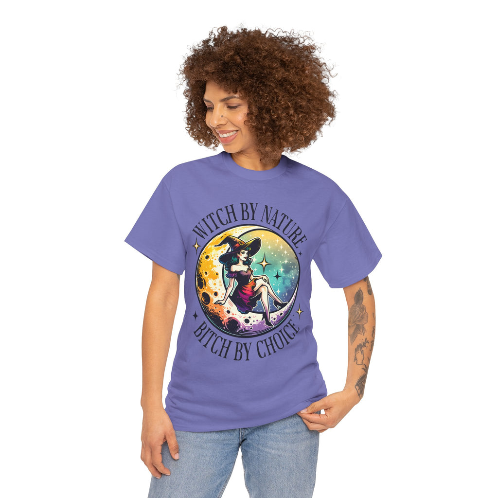 Witchy Cotton Tee - "Witch by Nature, Bitch by Choice" | Unisex Tee for Spooky Season, Boho Fashion, Festival Wear, Gift for Witches