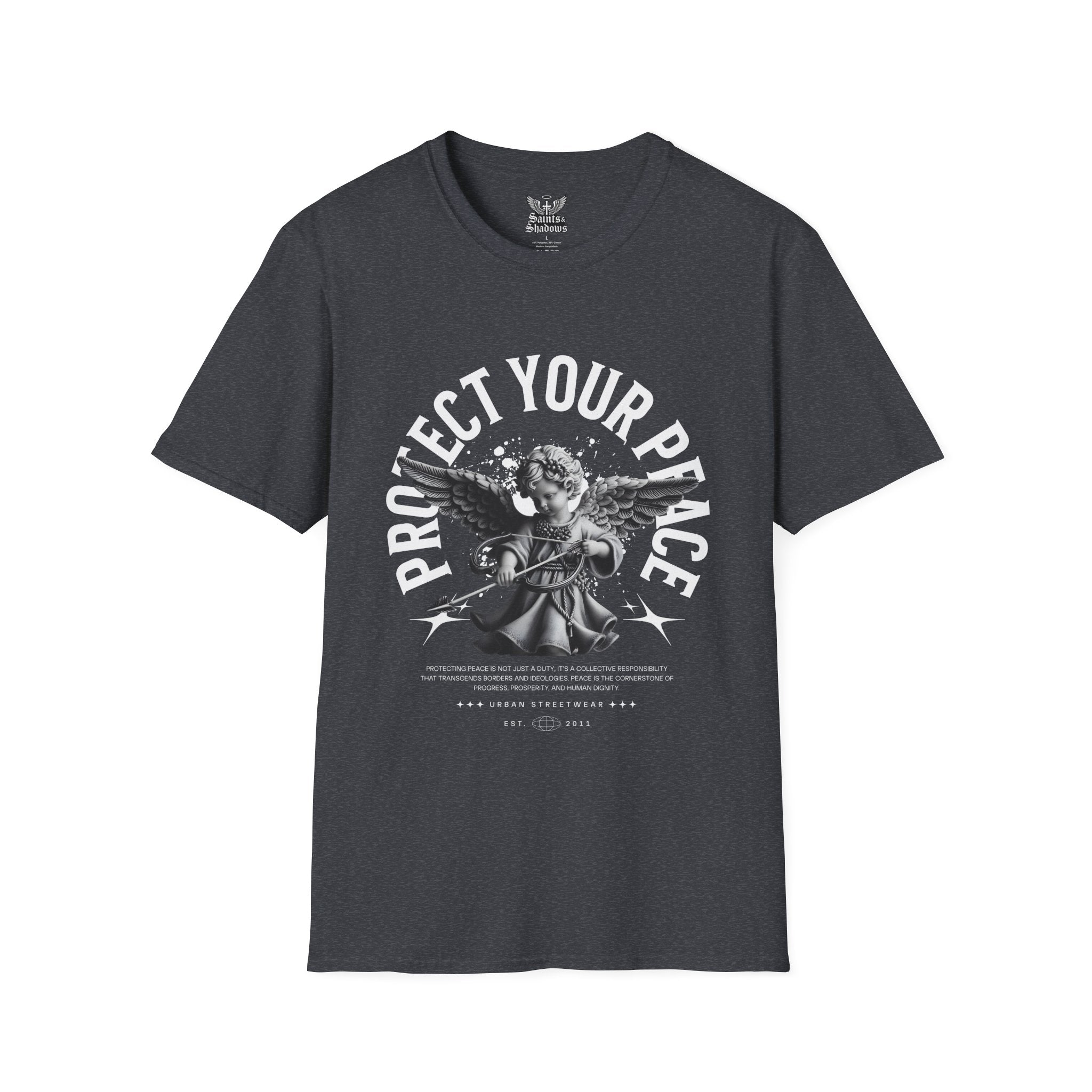 Saints and Shadows - Protect Your Peace, Angelic Artwork Unisex Softstyle T-Shirt, Casual Wear