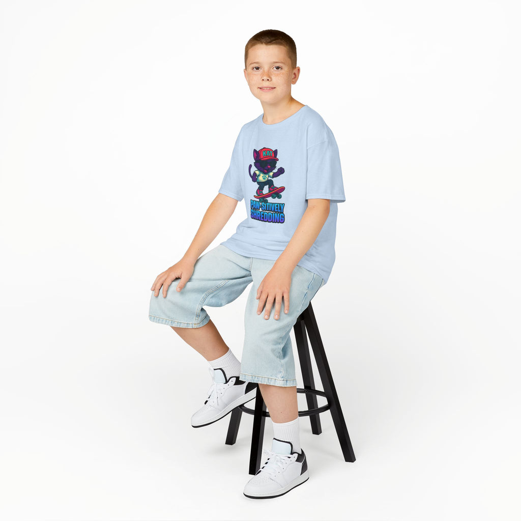 DJ KAT PAWS - Fun Skater Cat Design, Youth Summer T-Shirt, Cool Kids Apparel, Birthday Gift, Trendy Casual Wear