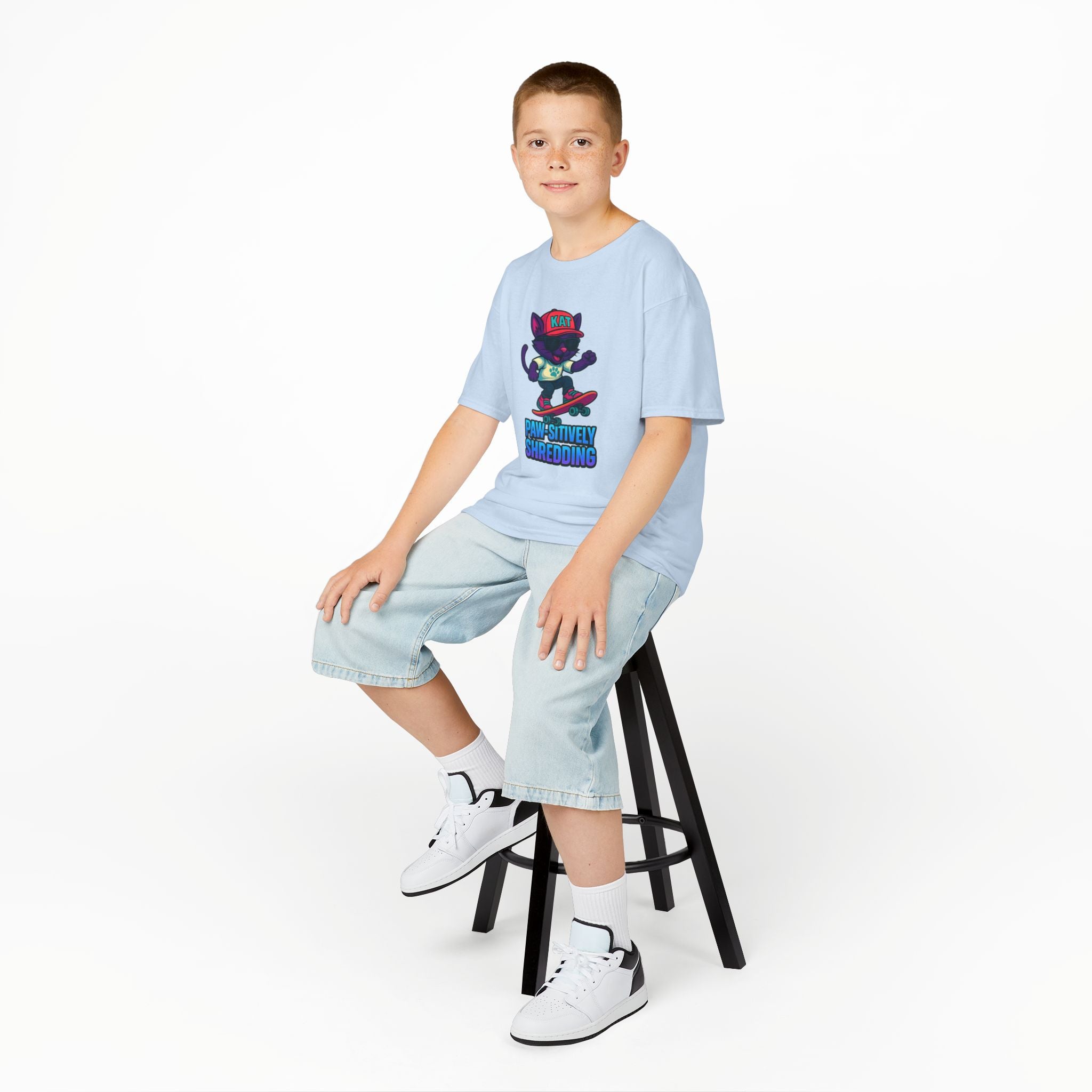 DJ KAT PAWS - Fun Skater Cat Design, Youth Summer T-Shirt, Cool Kids Apparel, Birthday Gift, Trendy Casual Wear