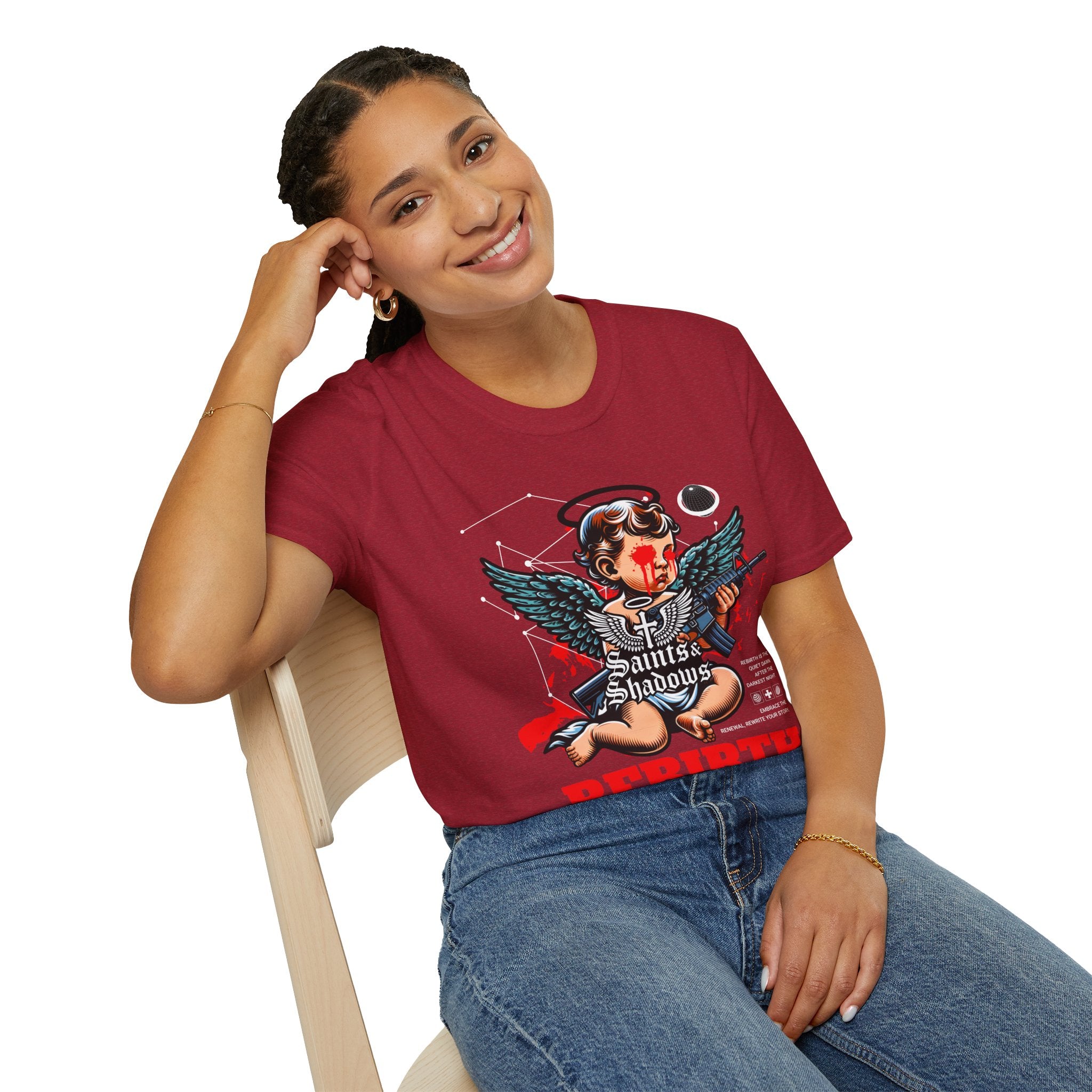 Saints and Shadows - Rebirth, Angelic Artwork Unisex Softstyle T-Shirt, Casual Wear