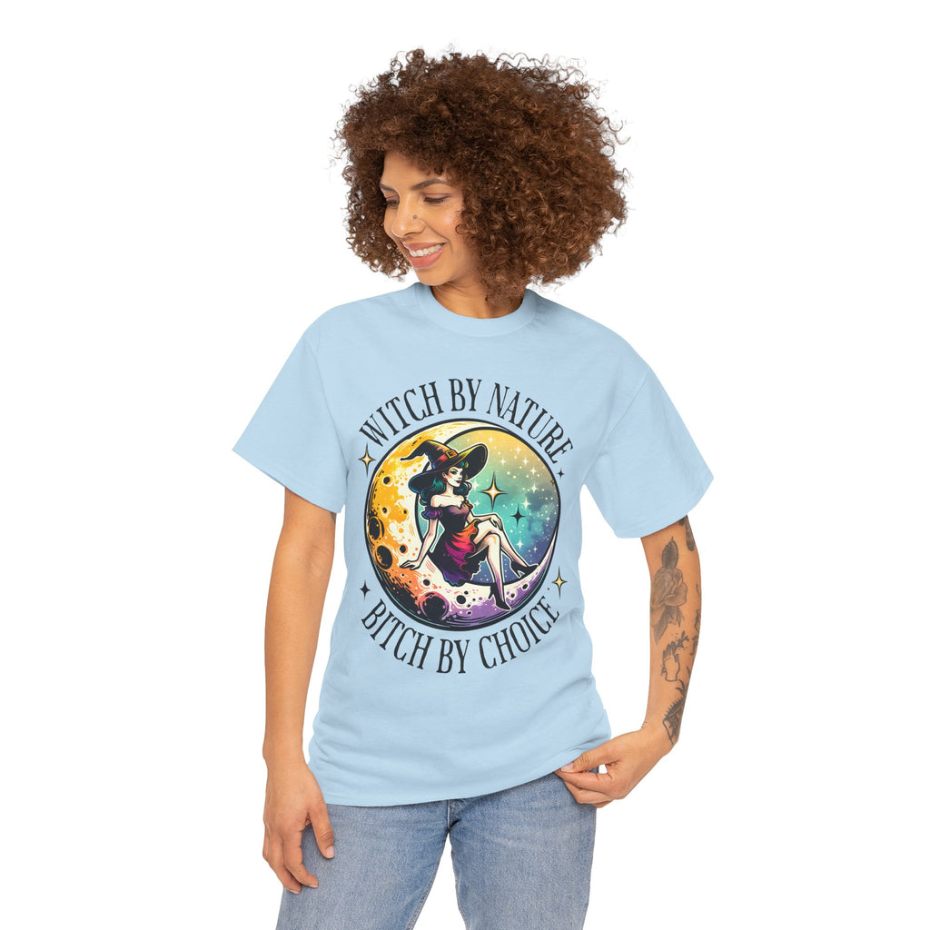 Witchy Cotton Tee - "Witch by Nature, Bitch by Choice" | Unisex Tee for Spooky Season, Boho Fashion, Festival Wear, Gift for Witches