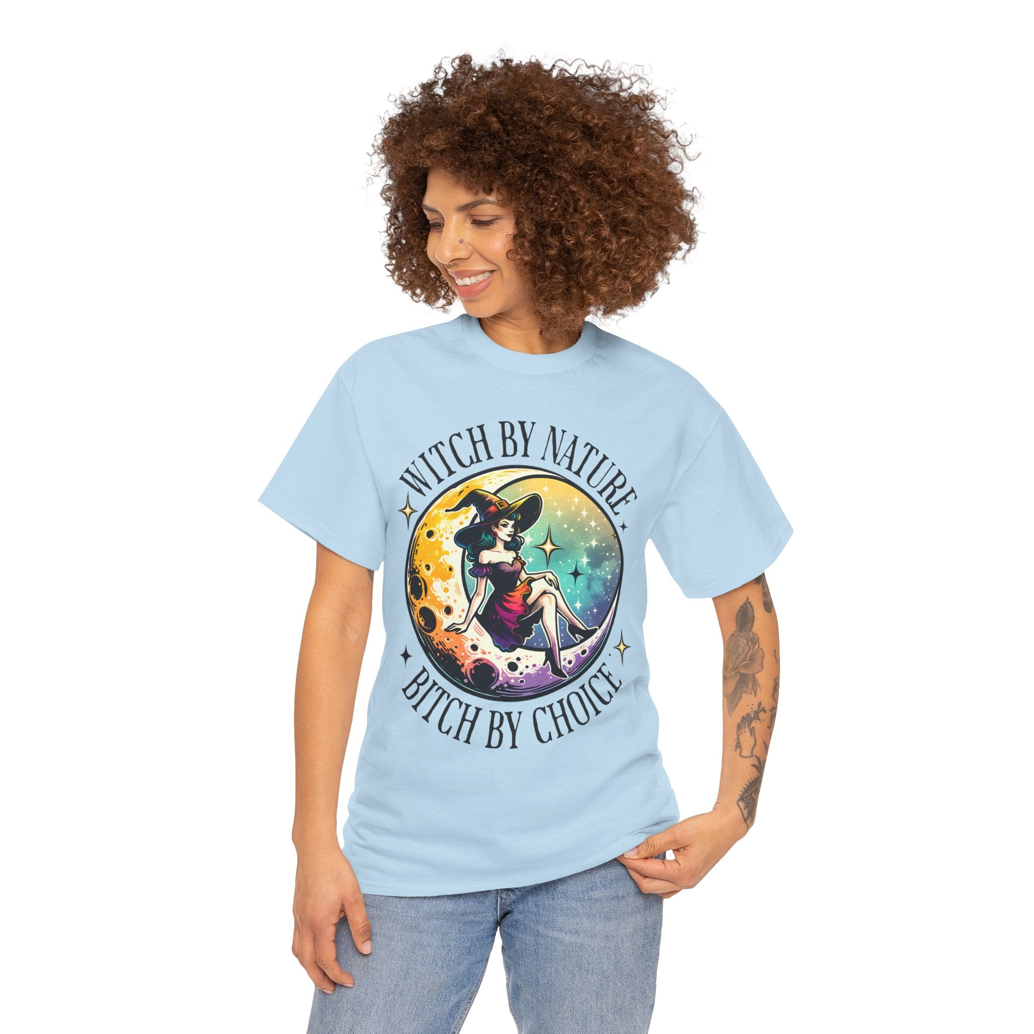 Witchy Cotton Tee - "Witch by Nature, Bitch by Choice" | Unisex Tee for Spooky Season, Boho Fashion, Festival Wear, Gift for Witches