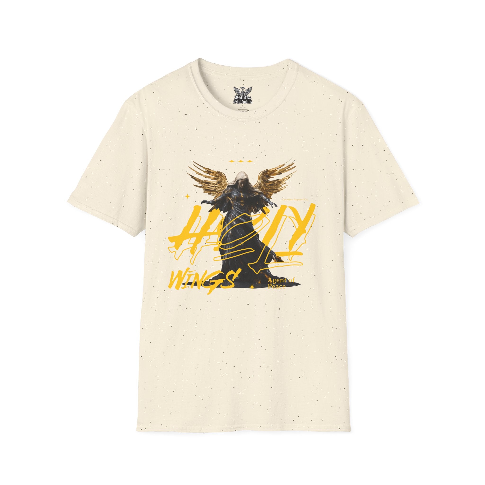 Saints and Shadows - Holy Wings, Angelic Artwork Unisex Softstyle T-Shirt, Casual Wear