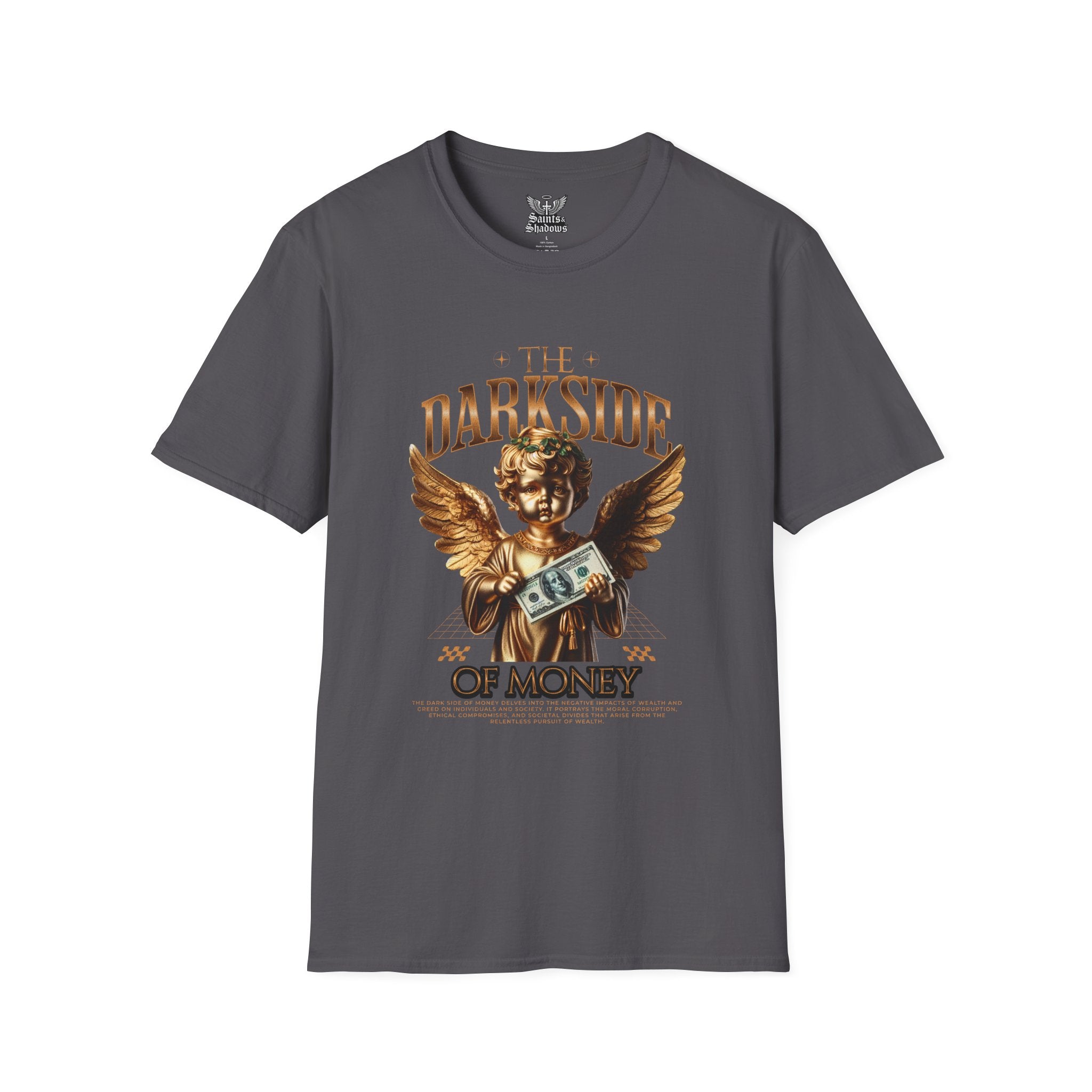 Saints and Shadows - The Darkside of Money, Angelic Artwork Unisex Softstyle T-Shirt, Casual Wear