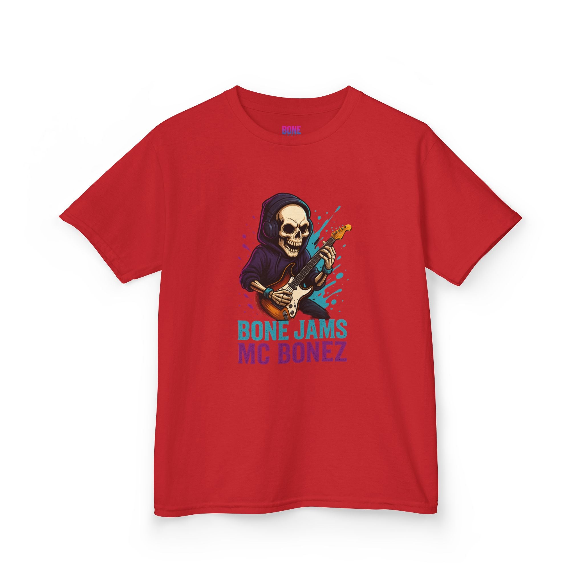 Bone Jams MC Bonez, Kids Tee | Guitar Edition | Cool Graphic Tee, Music Fan Shirt, Unique Gift for Young Musicians