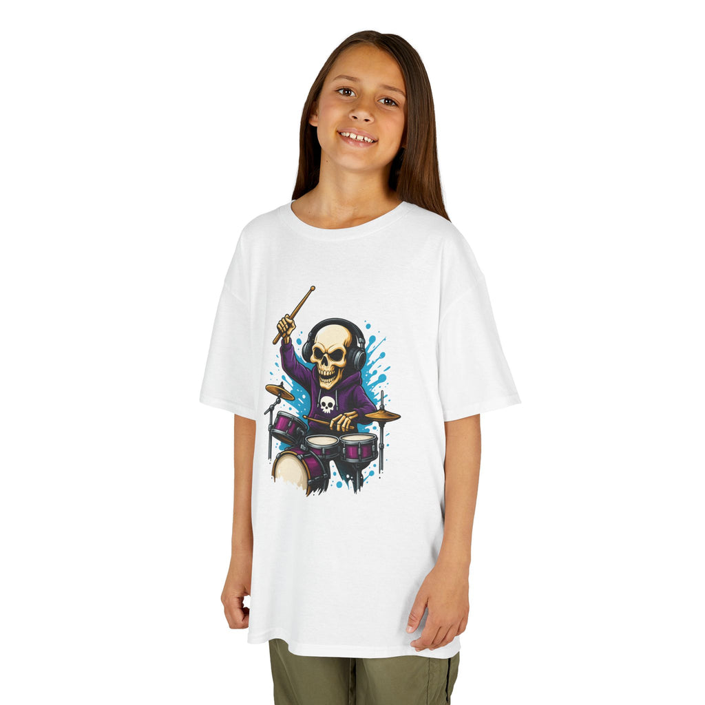 Bone Jams MC Bonez Kids Tee | Drummer Edition | Halloween Costume, Birthday Gift & Drop Dead Beats Apparel