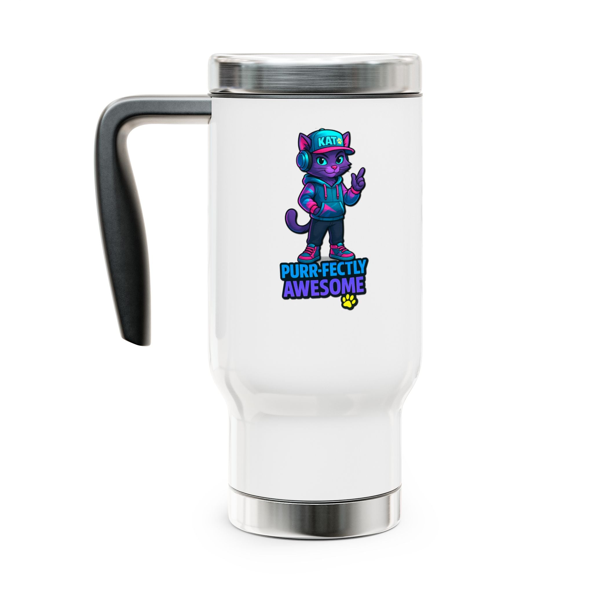 DJ KAT PAWS - Purr-fectly Awesome Travel Mug | Stylish 14oz Stainless Steel Cup, Perfect for Cat Lovers, Musicians, Gifts, Everyday Use