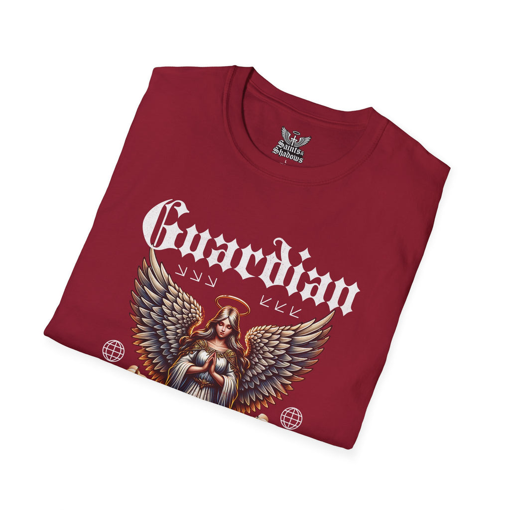 Saints and Shadows - Guardian of the Skyline, Angelic Artwork Unisex Softstyle T-Shirt, Casual Wear