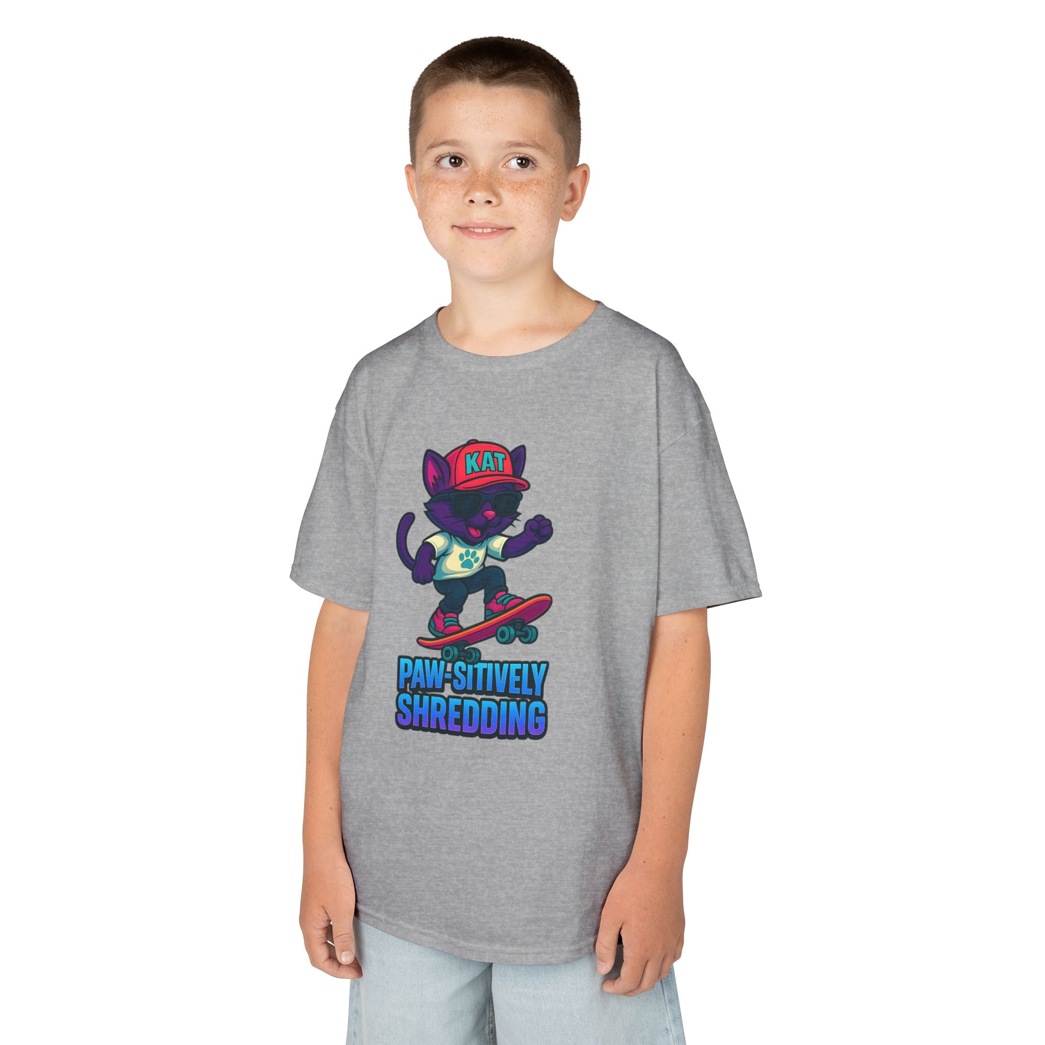 DJ KAT PAWS - Fun Skater Cat Design, Youth Summer T-Shirt, Cool Kids Apparel, Birthday Gift, Trendy Casual Wear