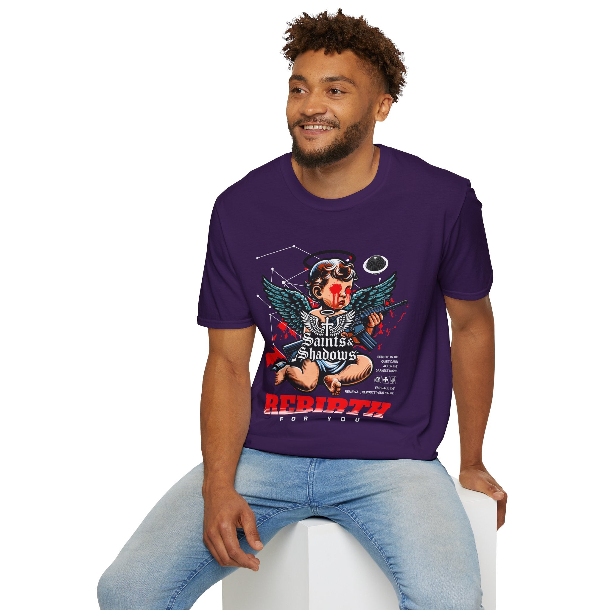 Saints and Shadows - Rebirth, Angelic Artwork Unisex Softstyle T-Shirt, Casual Wear