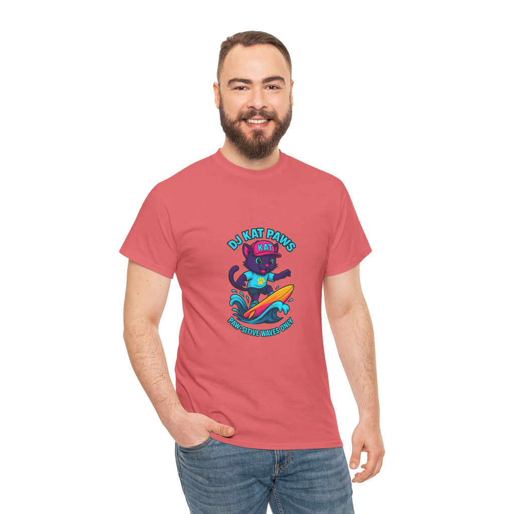 DJ KAT PAWS Surfing Fun T-Shirt | Stay Cool, Have Fun, Play Safe, Be You! | Fun Summer Tee, Gift for Cat Lovers, Beach Vibes