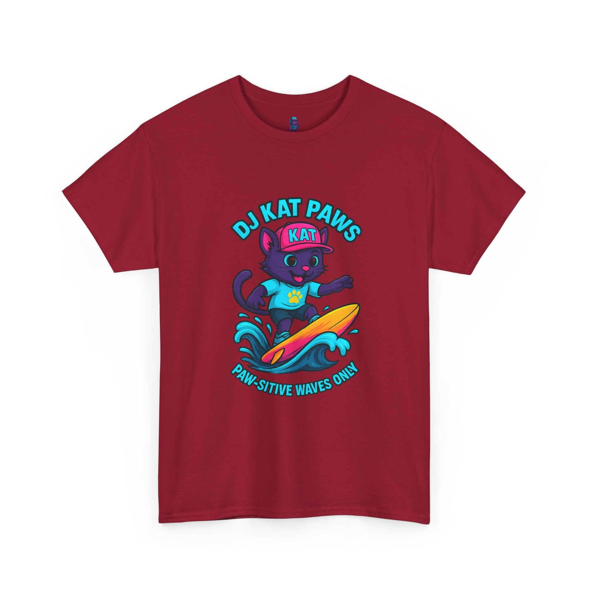 DJ KAT PAWS Surfing Fun T-Shirt | Stay Cool, Have Fun, Play Safe, Be You! | Fun Summer Tee, Gift for Cat Lovers, Beach Vibes