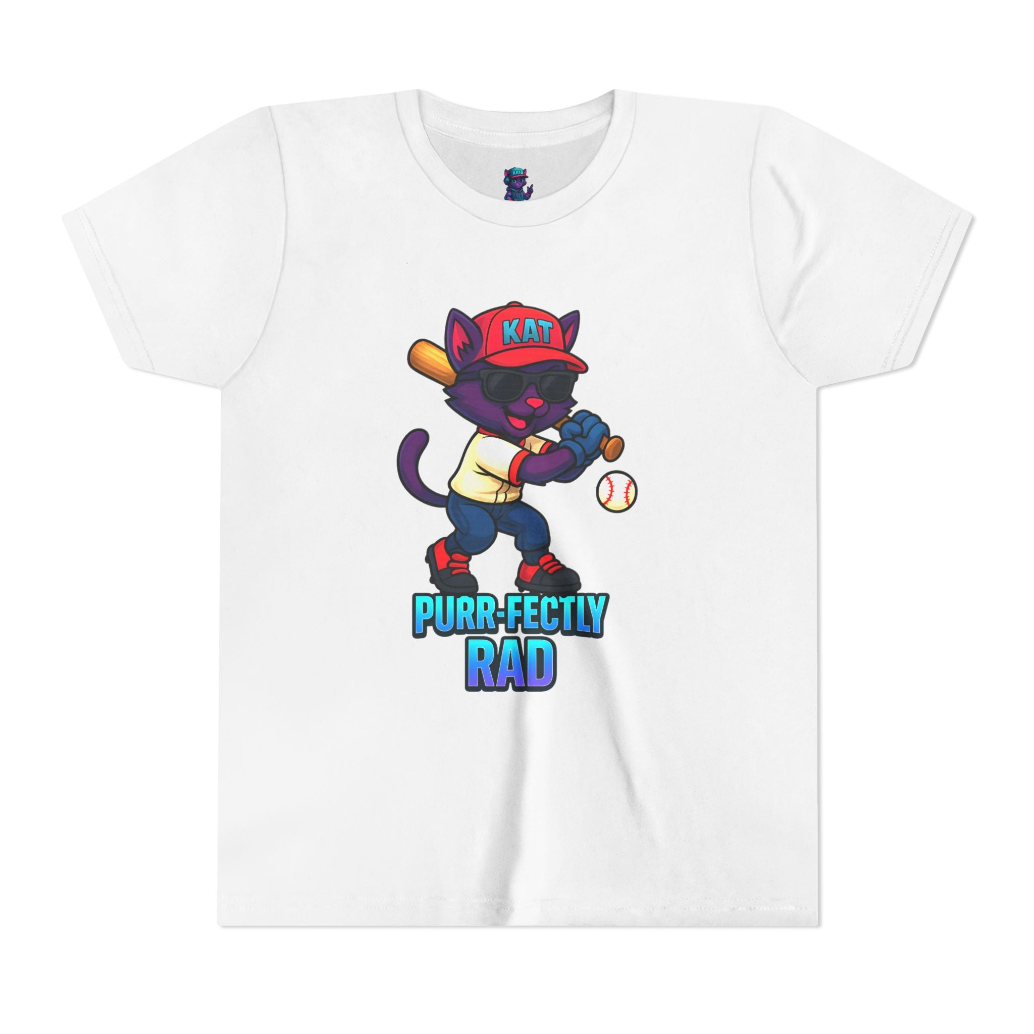 DJ KAT PAWS – Purr-fectly Rad Baseball Youth Tee | Fun Kids Graphic Shirt, Cool Cat Design, Perfect for Birthdays, Playdates & Sports Events