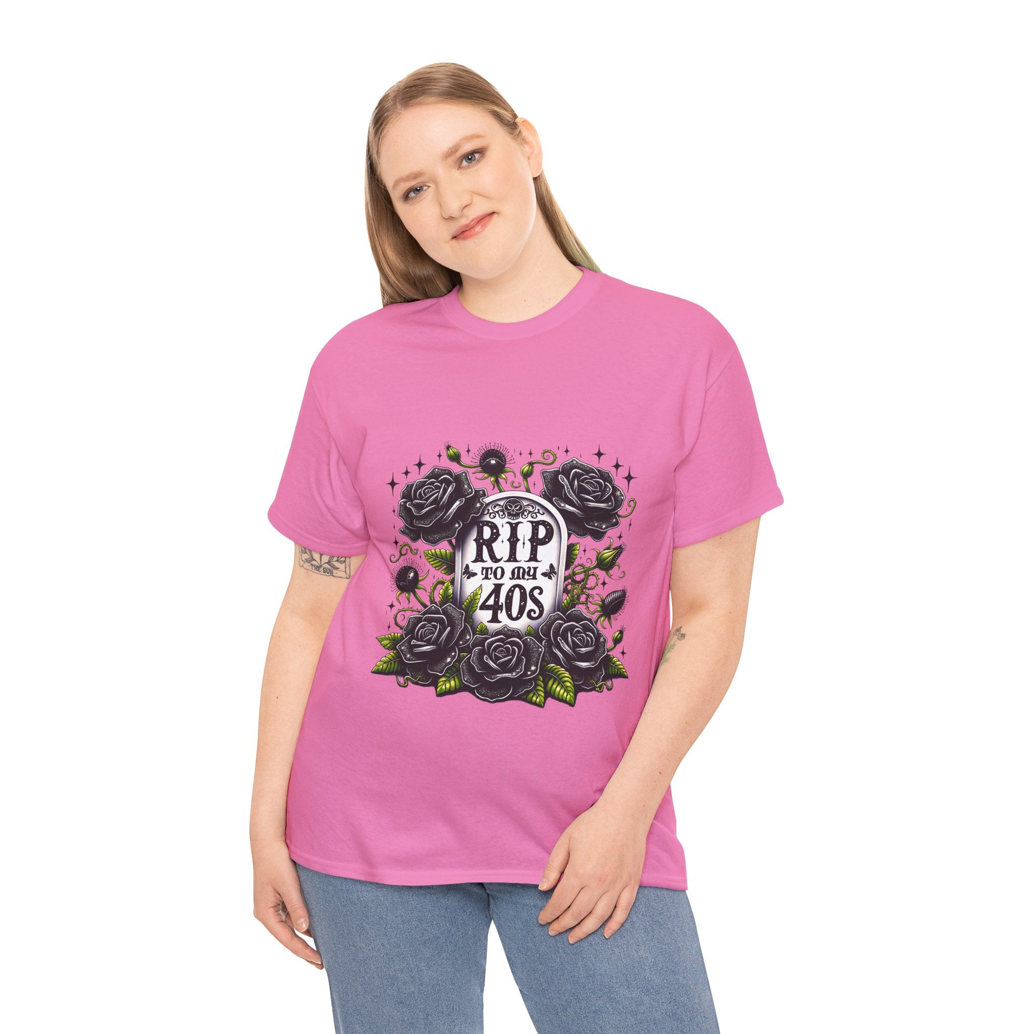 RIP to My 40s Tee, Heavy, Unisex Graphic Shirt, Birthday Gift, Casual Wear, Vintage Style, Floral Design T-shirt