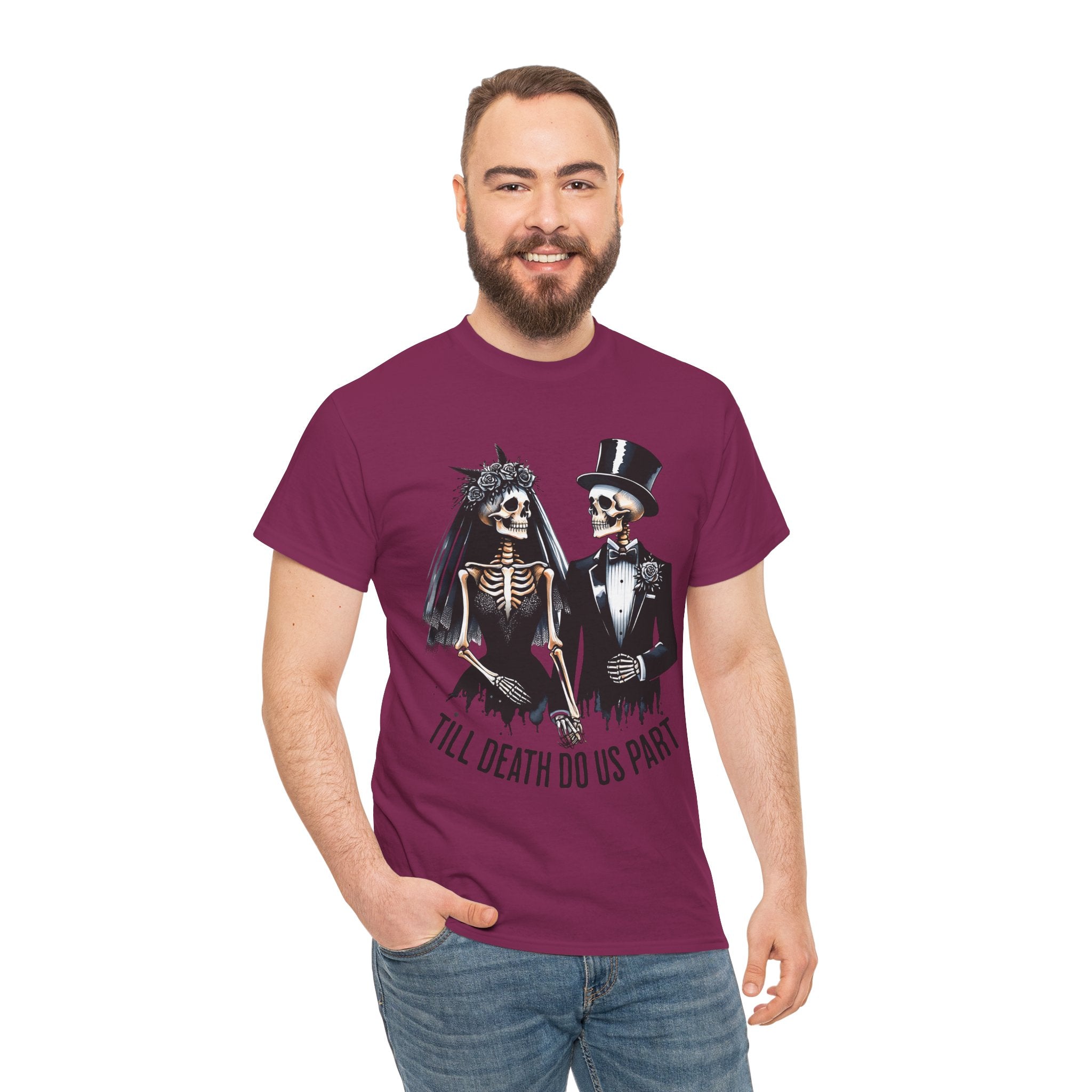Skeleton Bride and Groom Wedding. Til Death, Tee - Horror Graphic Tee, Unisex Cotton Shirt, Halloween Costume, Horror Movie Gift, Spooky T-Shirt, Horror Fan Apparel