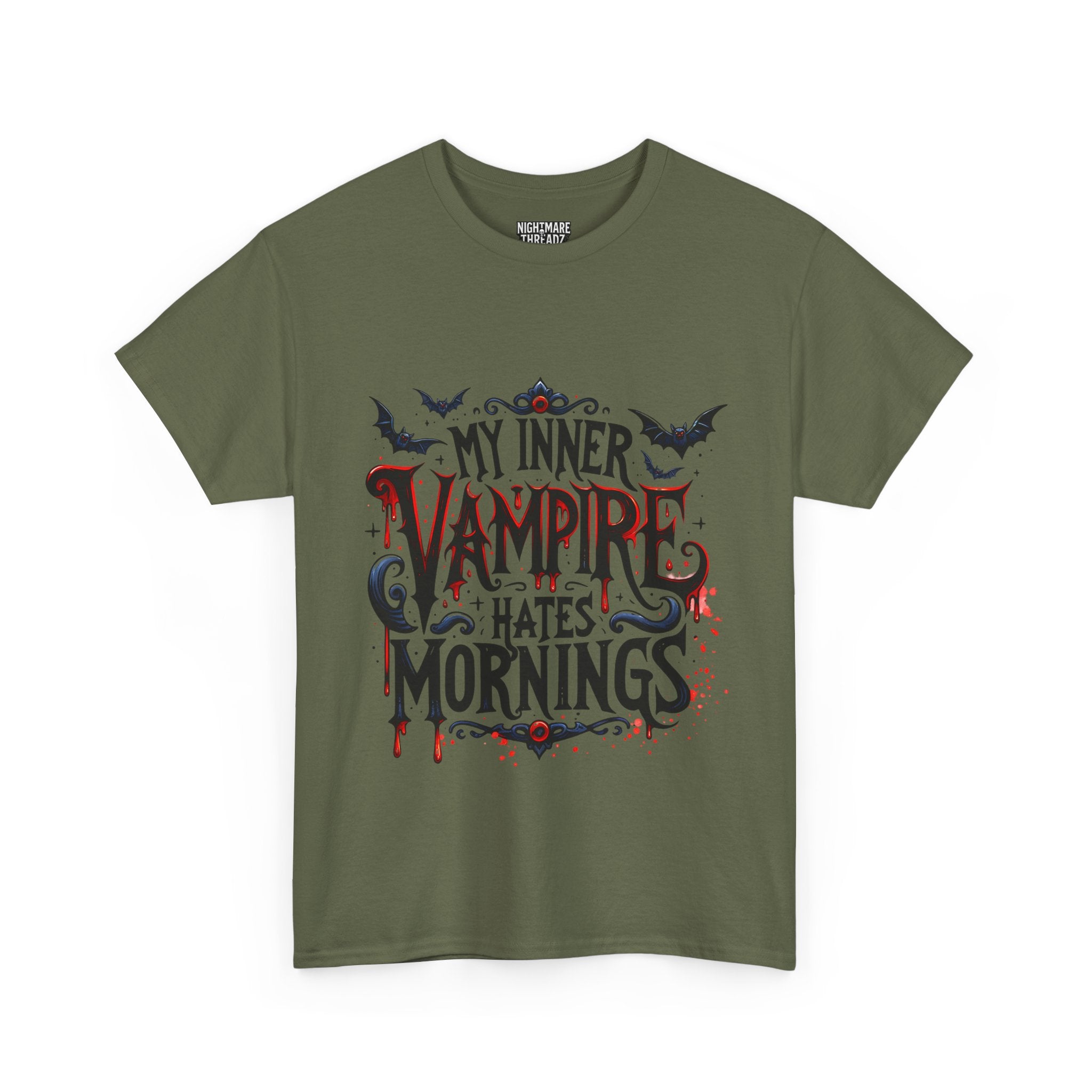 My Inner Vampire Hates Mornings, Tee - Unisex Heavy Cotton Shirt for Halloween, Gifts, Casual Wear, Funny T-Shirt, Vampire Lover Apparel