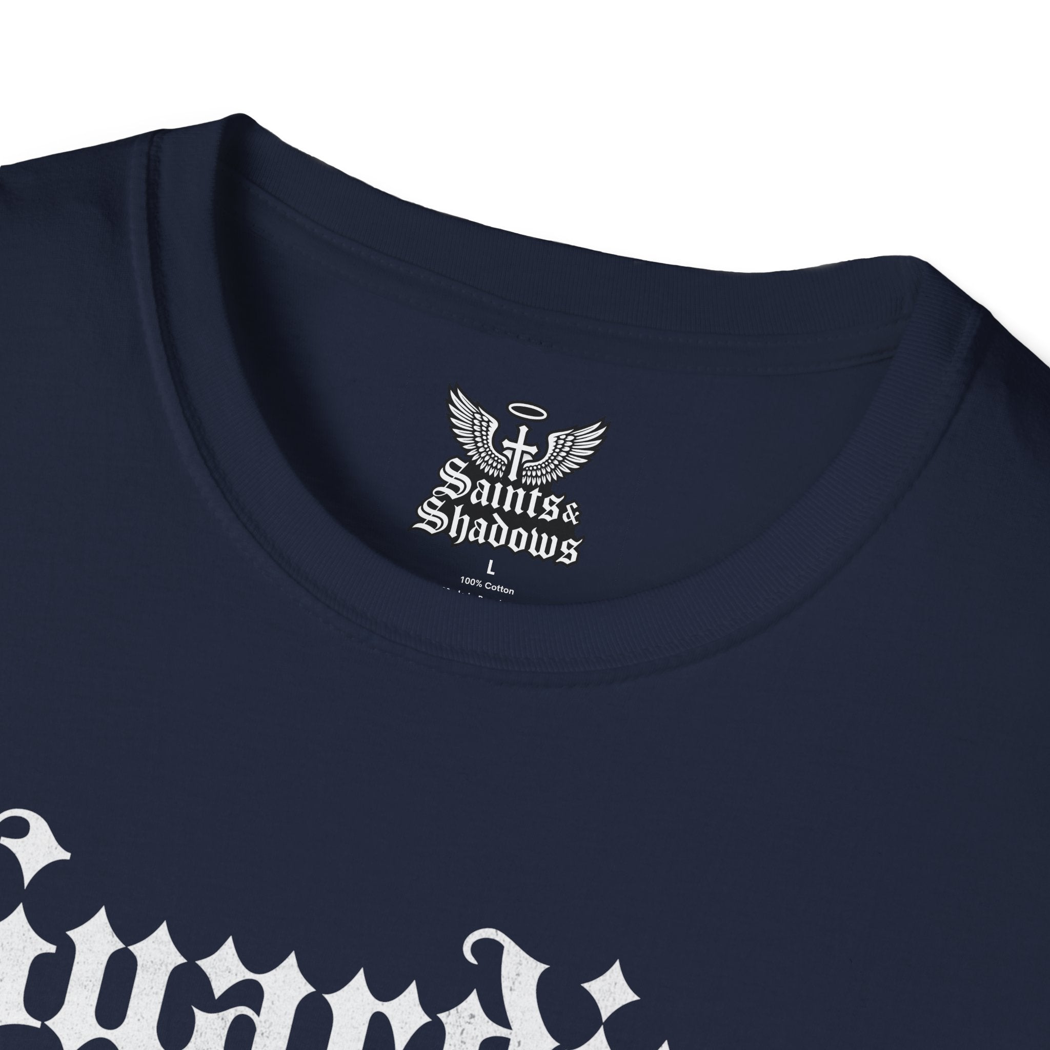 Saints and Shadows - Guardian of the Skyline, Angelic Artwork Unisex Softstyle T-Shirt, Casual Wear