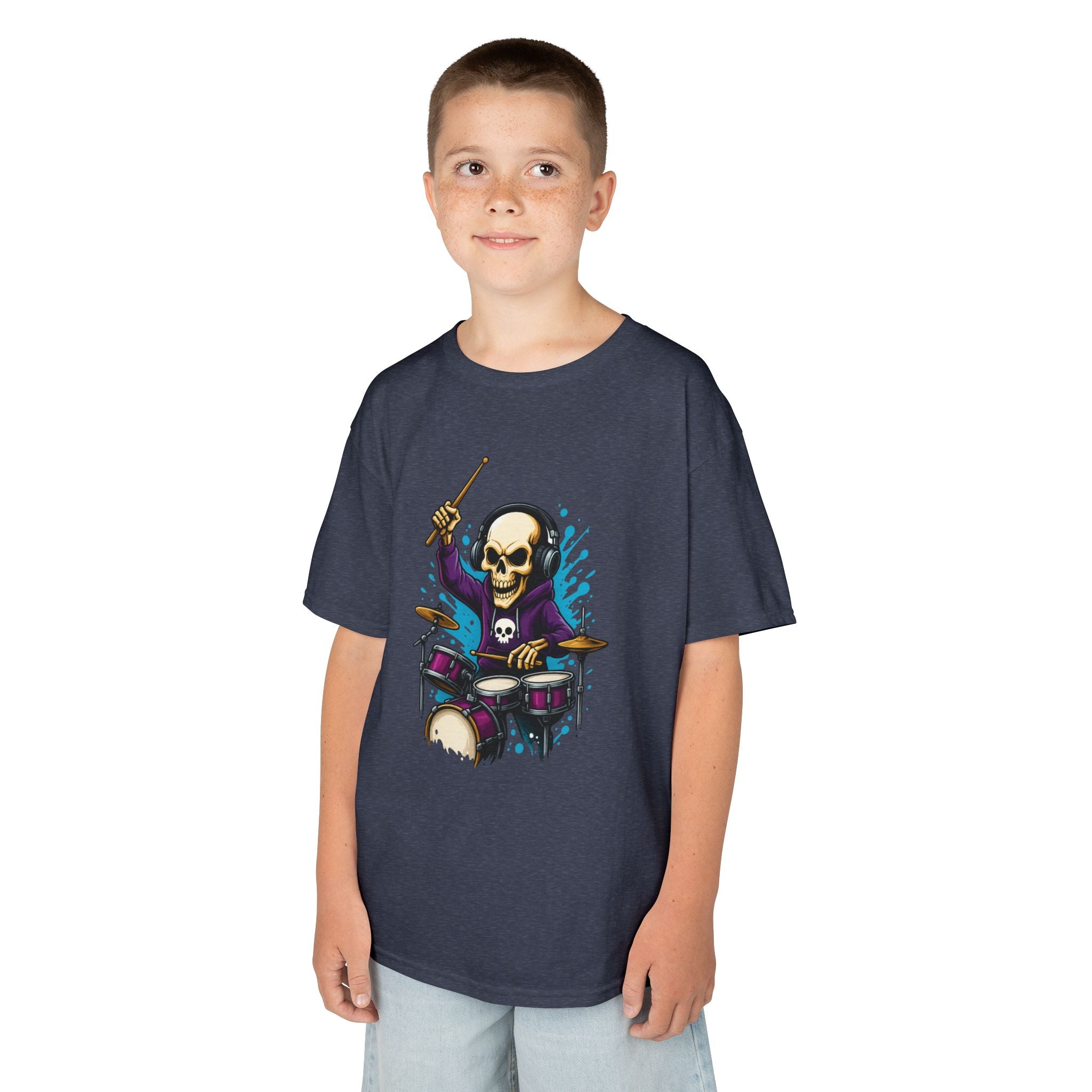 Bone Jams MC Bonez Kids Tee | Drummer Edition | Halloween Costume, Birthday Gift & Drop Dead Beats Apparel