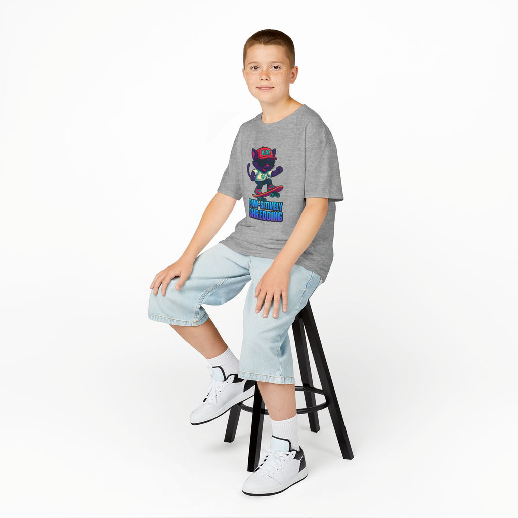 DJ KAT PAWS - Fun Skater Cat Design, Youth Summer T-Shirt, Cool Kids Apparel, Birthday Gift, Trendy Casual Wear