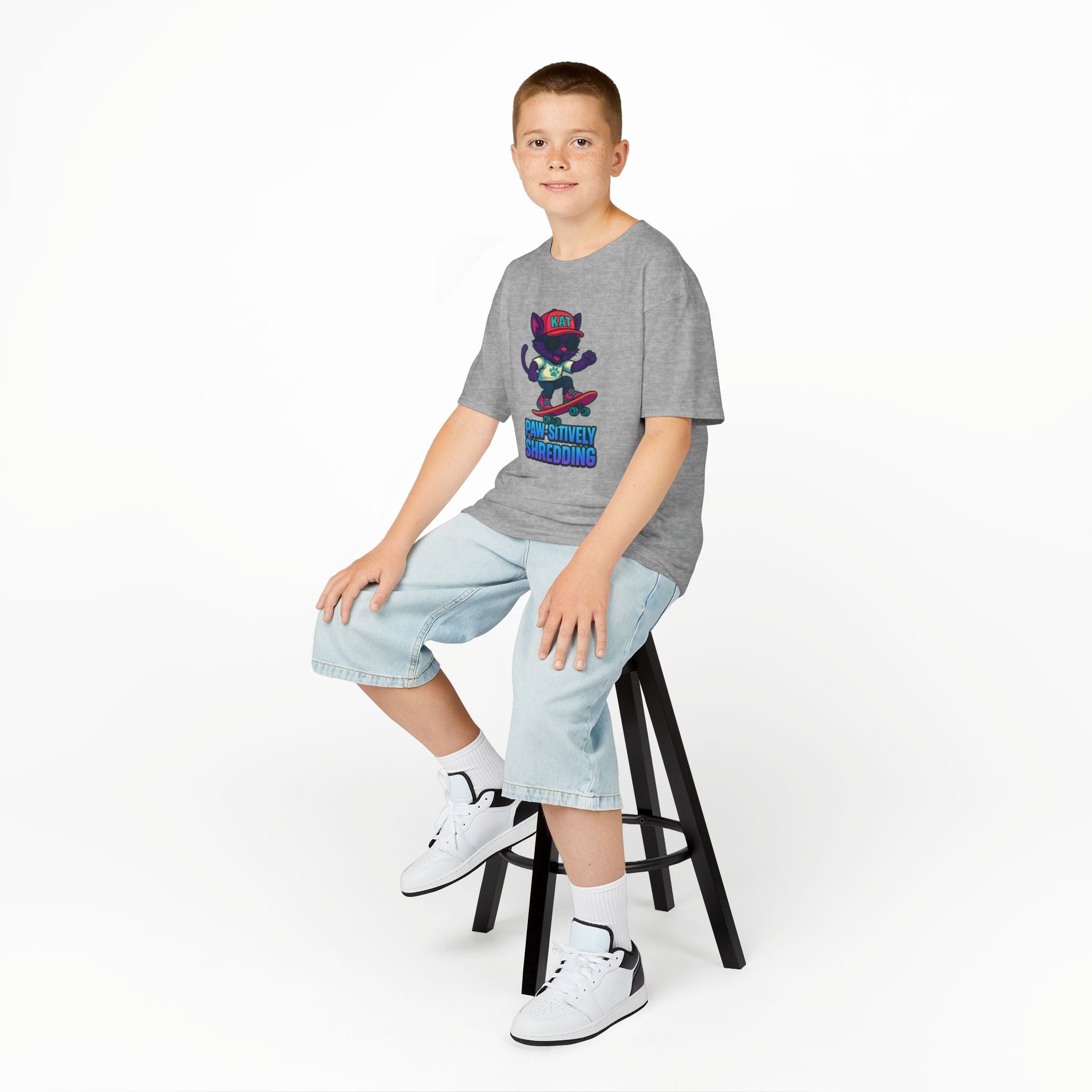 DJ KAT PAWS - Fun Skater Cat Design, Youth Summer T-Shirt, Cool Kids Apparel, Birthday Gift, Trendy Casual Wear