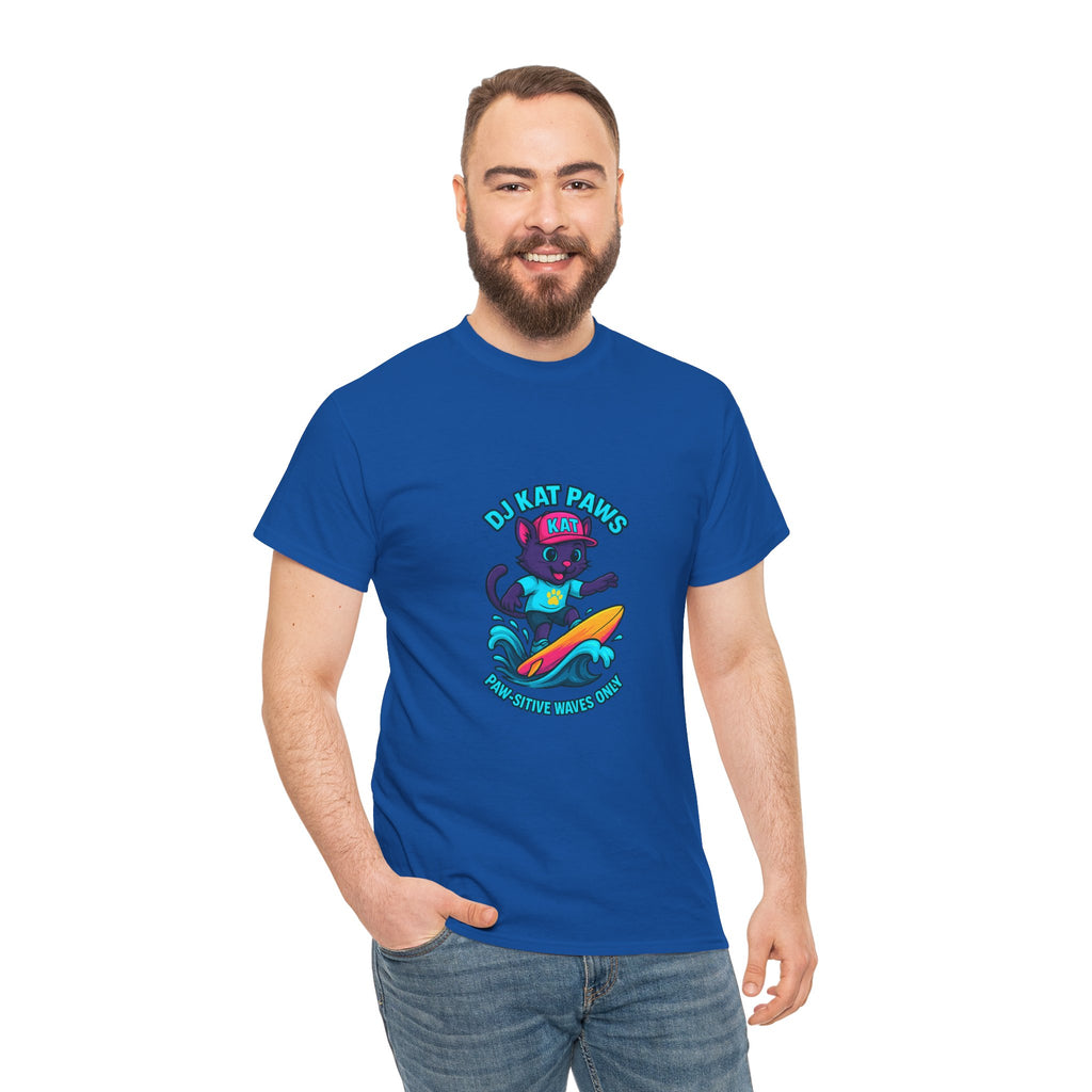 DJ KAT PAWS Surfing Fun T-Shirt | Stay Cool, Have Fun, Play Safe, Be You! | Fun Summer Tee, Gift for Cat Lovers, Beach Vibes