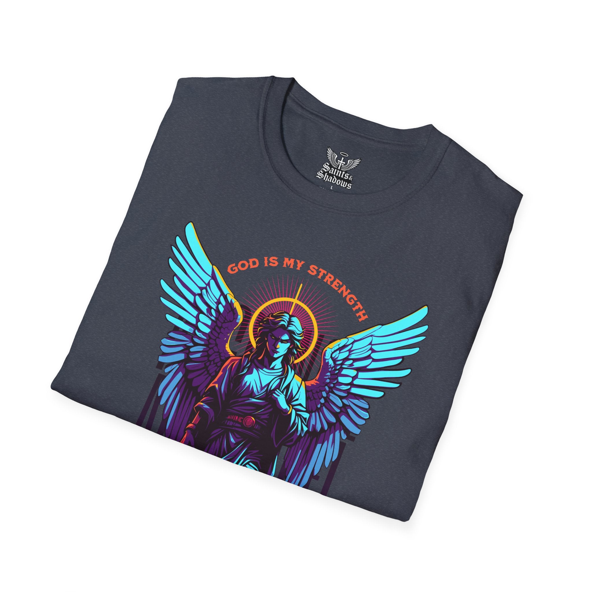 Saints and Shadows - St. Gabriel, Angelic Artwork Unisex Softstyle T-Shirt, Casual Wear