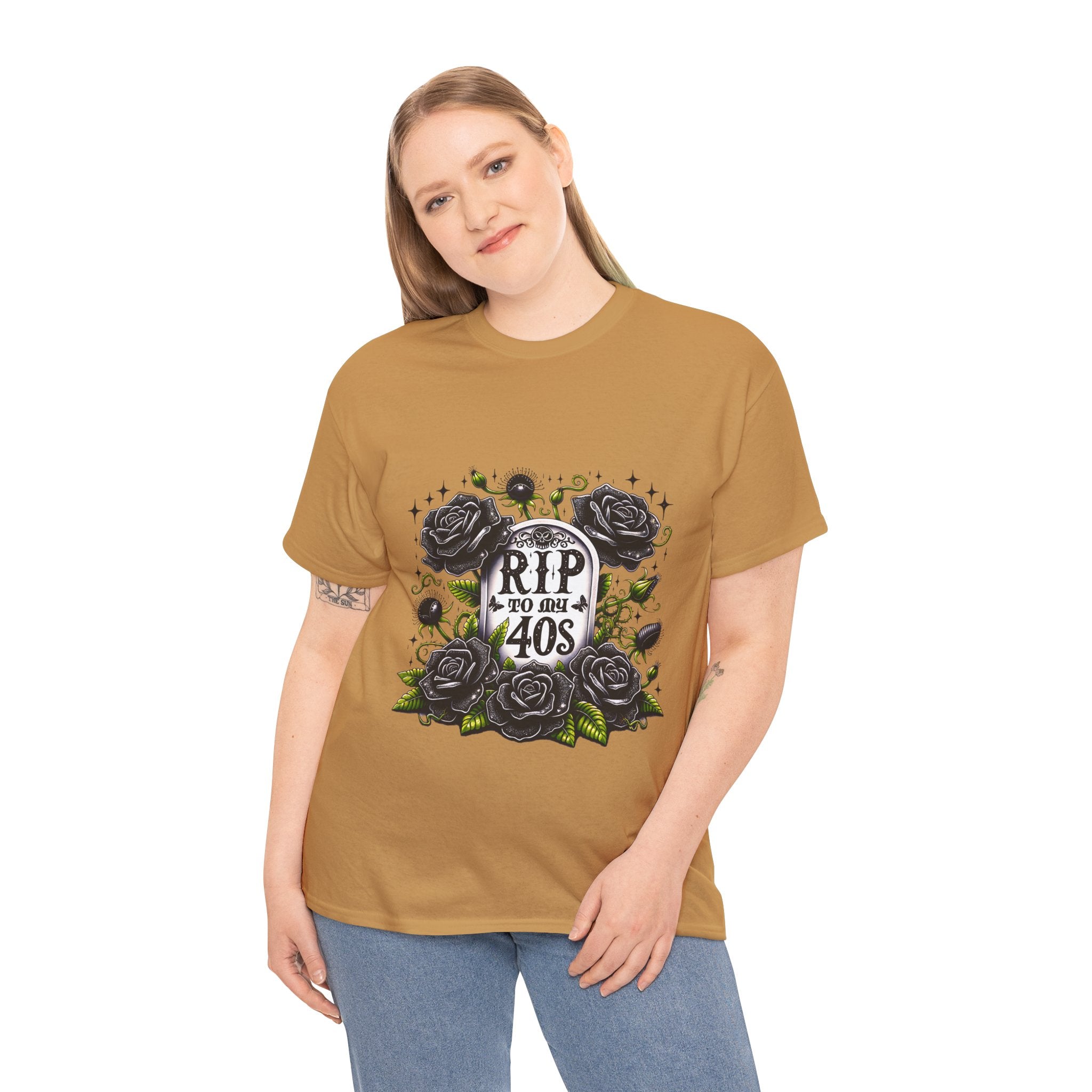 RIP to My 40s Tee, Heavy, Unisex Graphic Shirt, Birthday Gift, Casual Wear, Vintage Style, Floral Design T-shirt