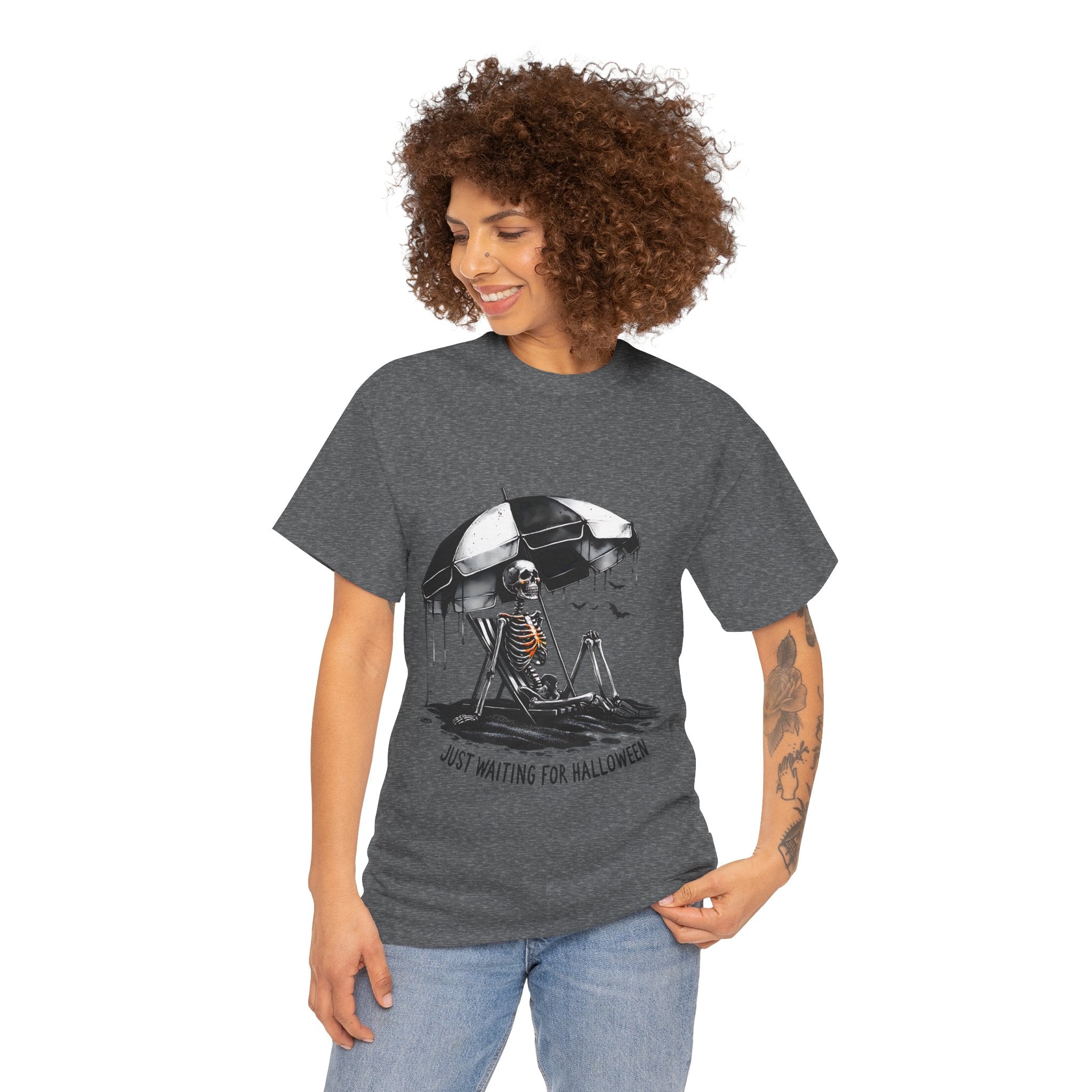 Just Waiting for Halloween, Heavy, Unisex Graphic Shirt, Birthday Gift, Casual Wear, Vintage Style, Floral Design T-shirt