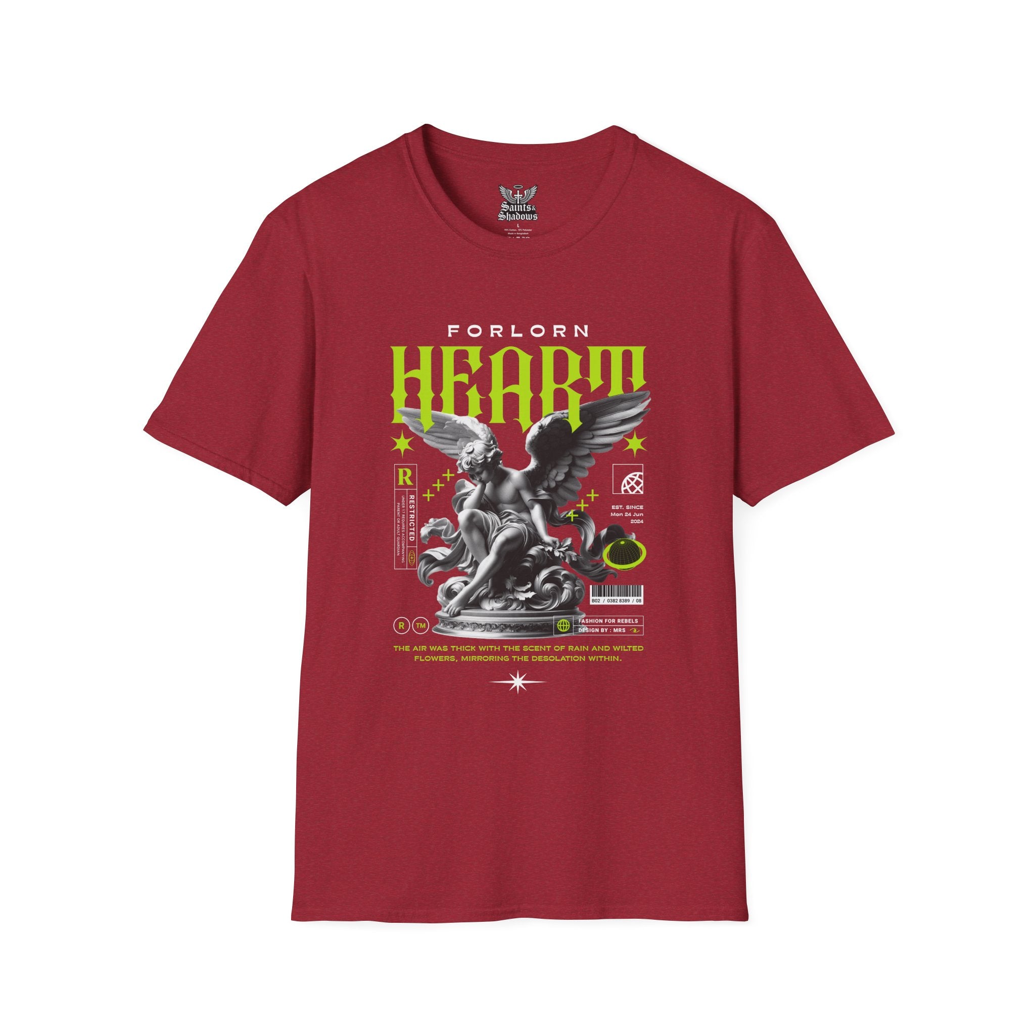 Saints and Shadows - Forlorn Heart, Angelic Artwork Unisex Softstyle T-Shirt, Casual Wear