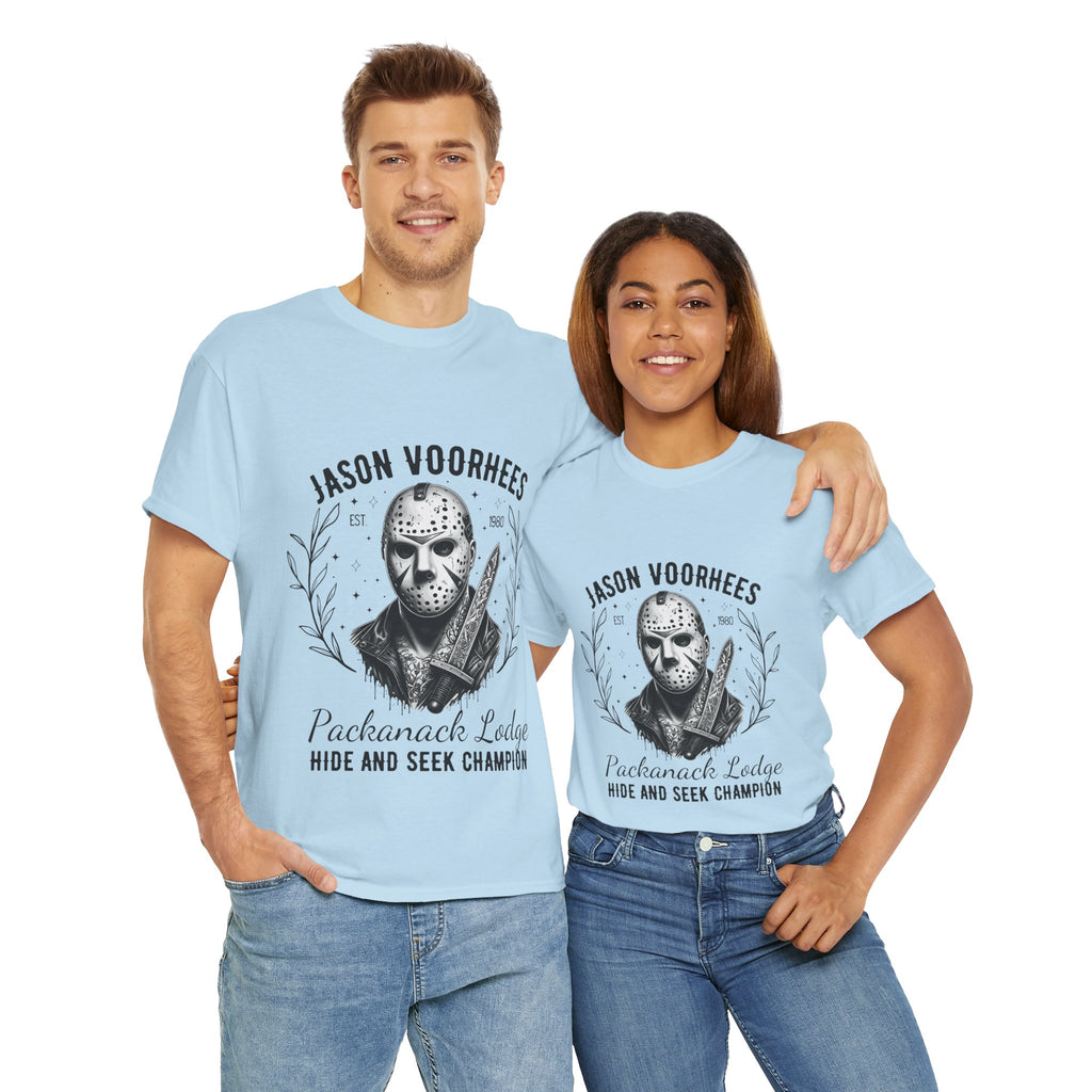 Jason Voorhees 'Hide and Seek Champion'  - Horror Graphic Tee, Unisex Cotton Shirt, Halloween Costume, Horror Movie Gift, Spooky T-Shirt, Horror Fan Apparel