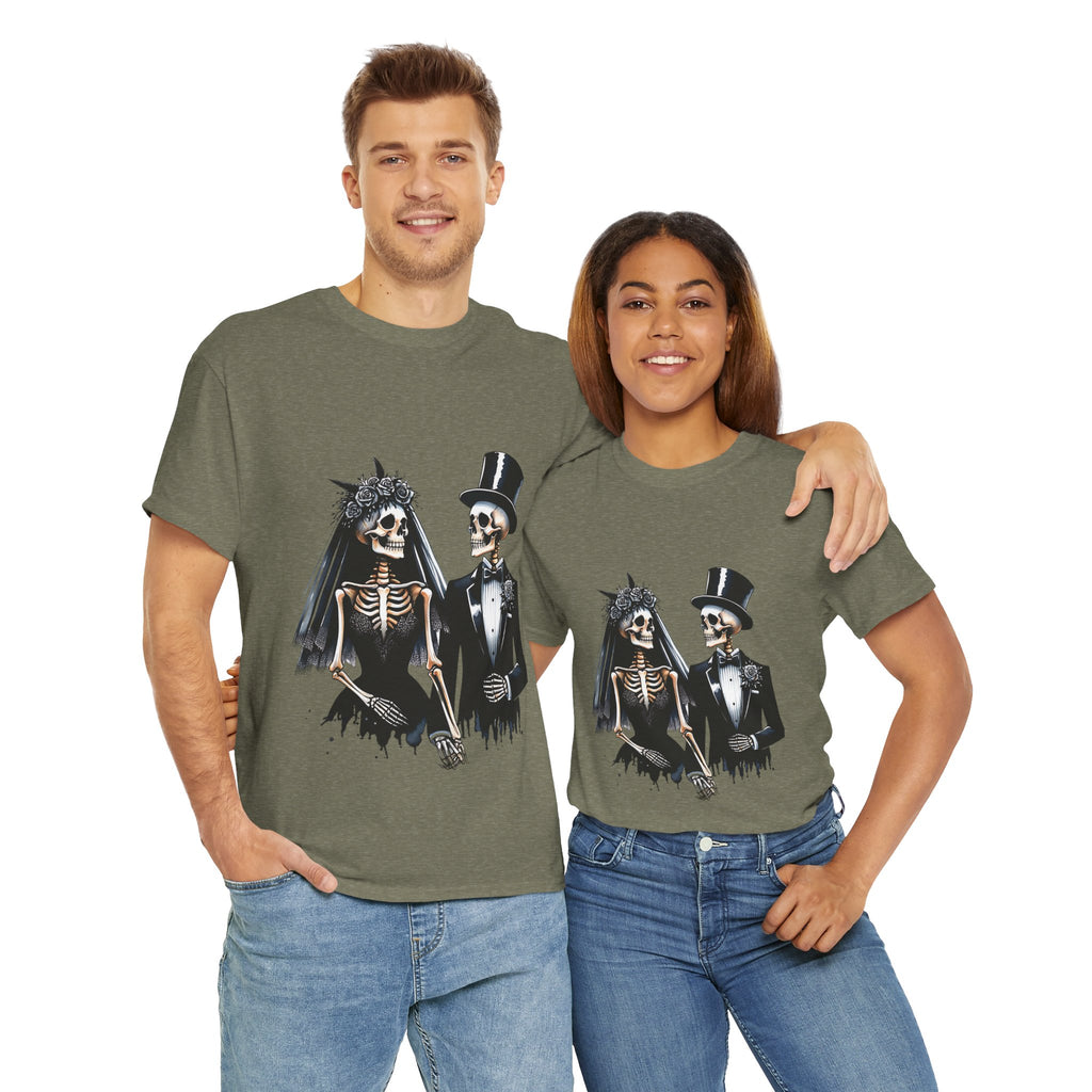 Skeleton Bride and Groom Wedding Tee - Horror Graphic Tee, Unisex Cotton Shirt, Halloween Costume, Horror Movie Gift, Spooky T-Shirt, Horror Fan Apparel