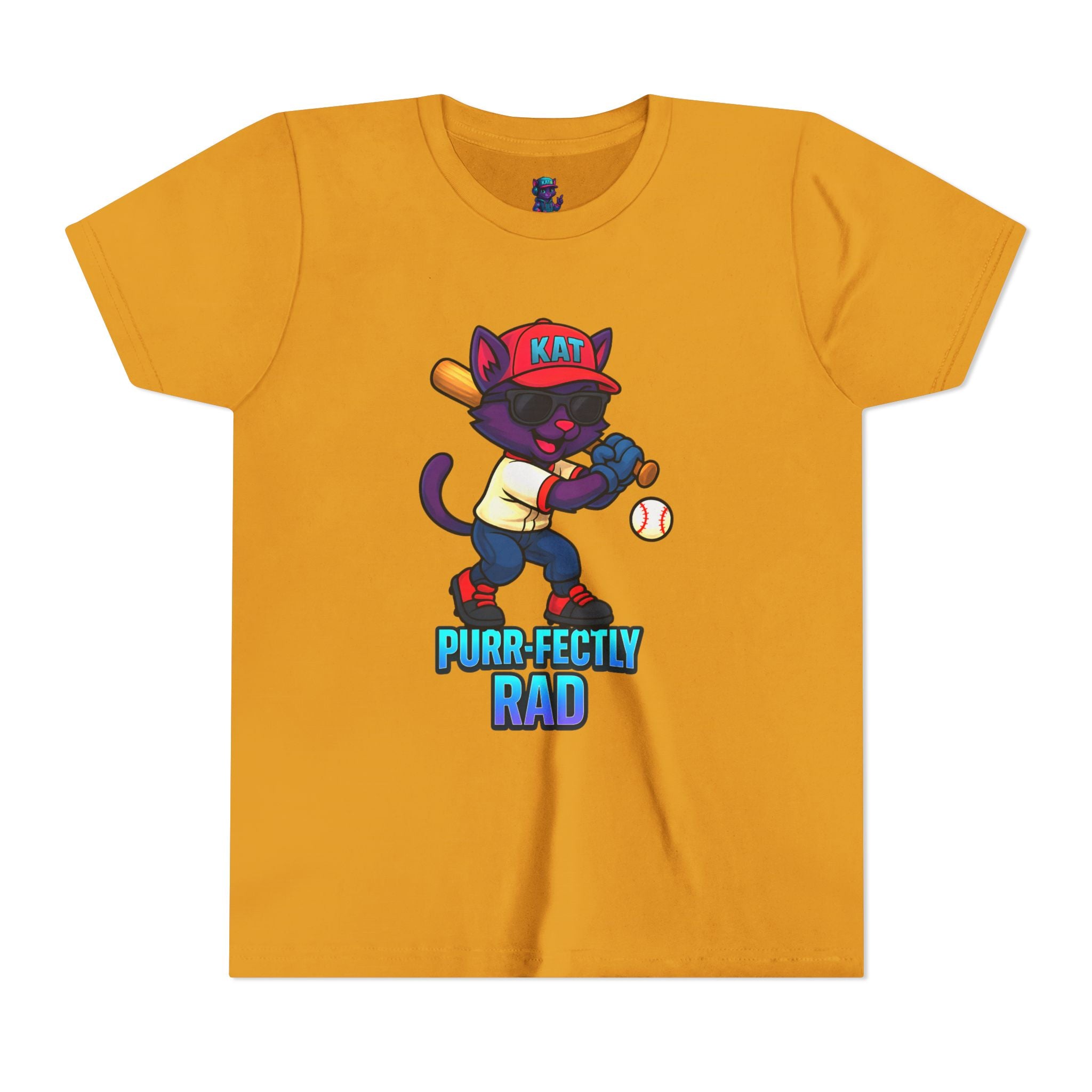 DJ KAT PAWS – Purr-fectly Rad Baseball Youth Tee | Fun Kids Graphic Shirt, Cool Cat Design, Perfect for Birthdays, Playdates & Sports Events