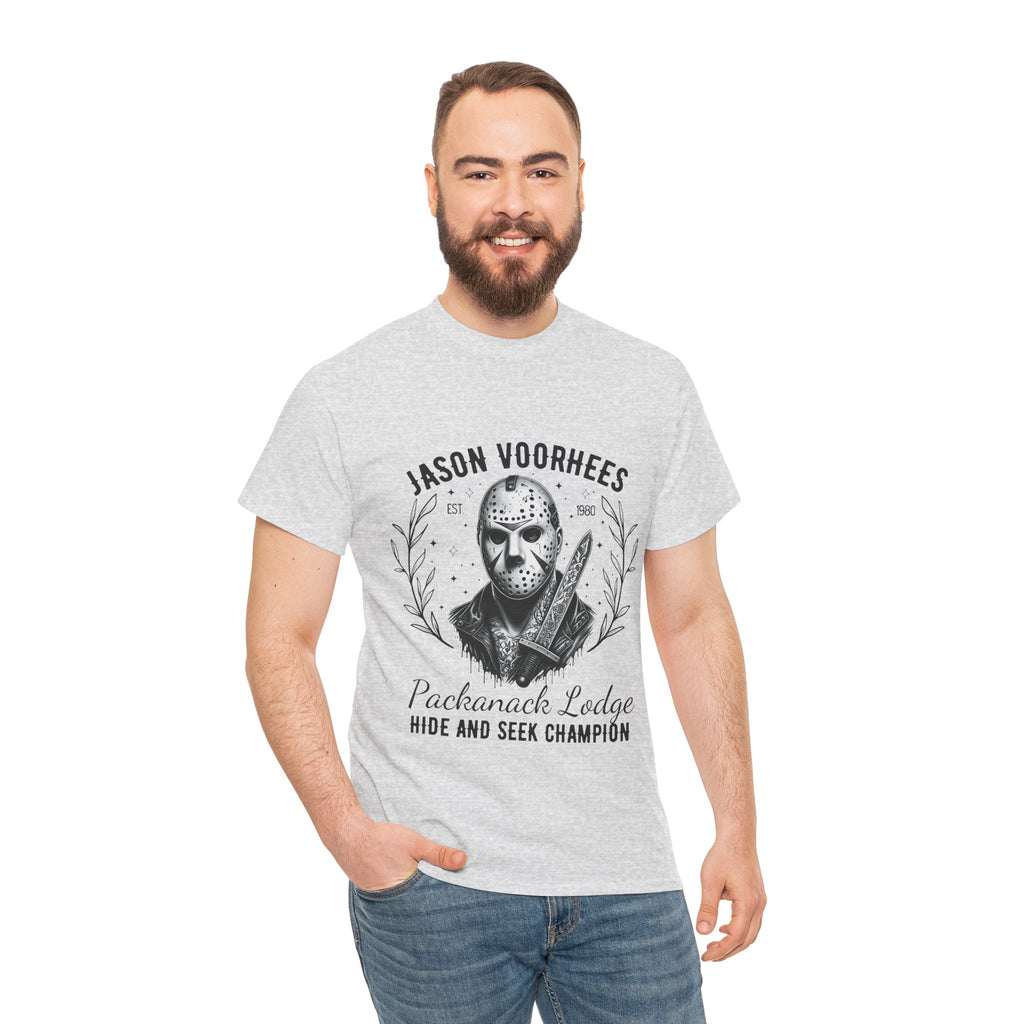 Jason Voorhees 'Hide and Seek Champion'  - Horror Graphic Tee, Unisex Cotton Shirt, Halloween Costume, Horror Movie Gift, Spooky T-Shirt, Horror Fan Apparel